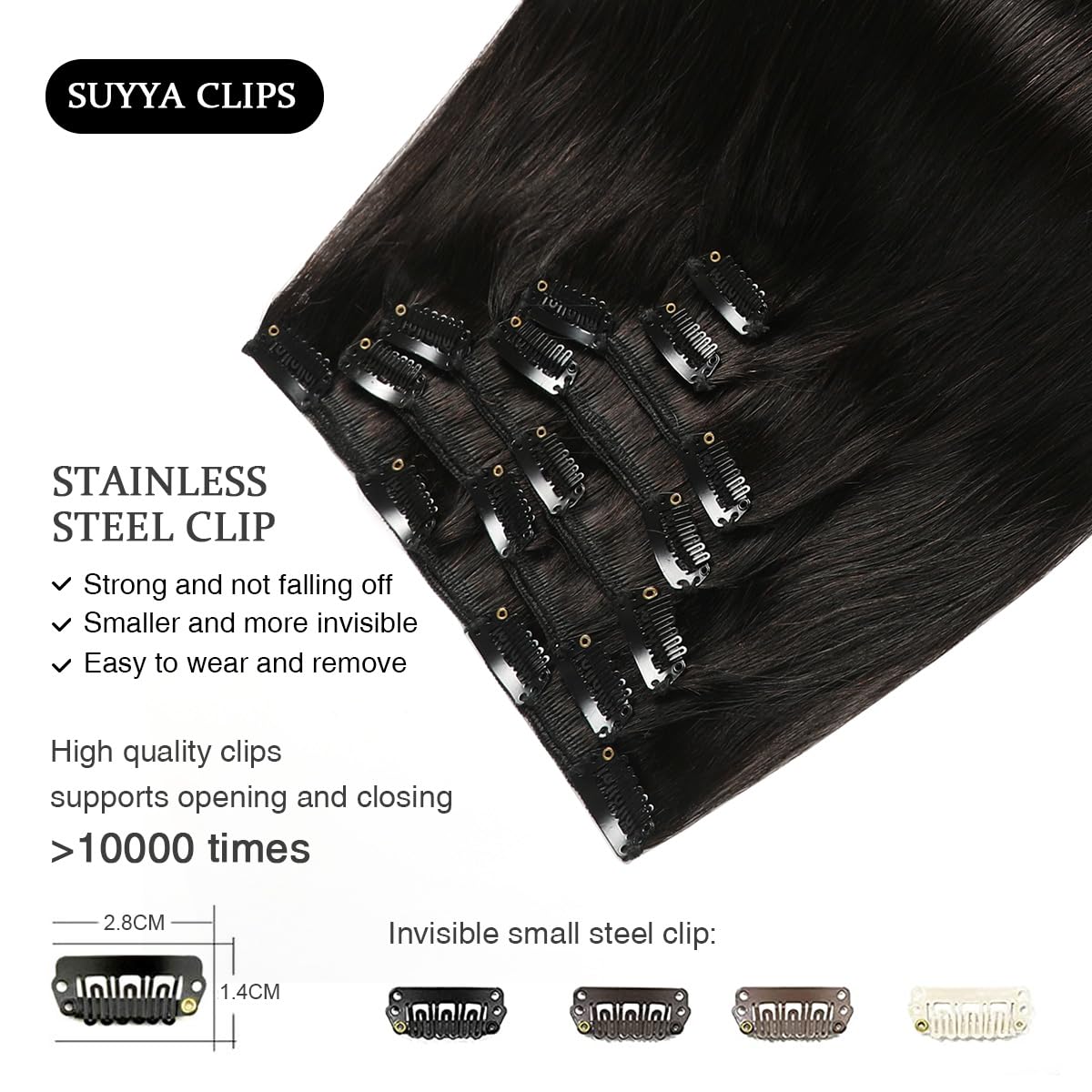 SUYYA Clip in Hair Extensions Real Human Hair,Hair Extensions Clip ins Straight Human Hair Clip ins Double Weft Natural Black Human Hair Clip in Extensions 7pcs 120g (20 inches #1B Off Black)