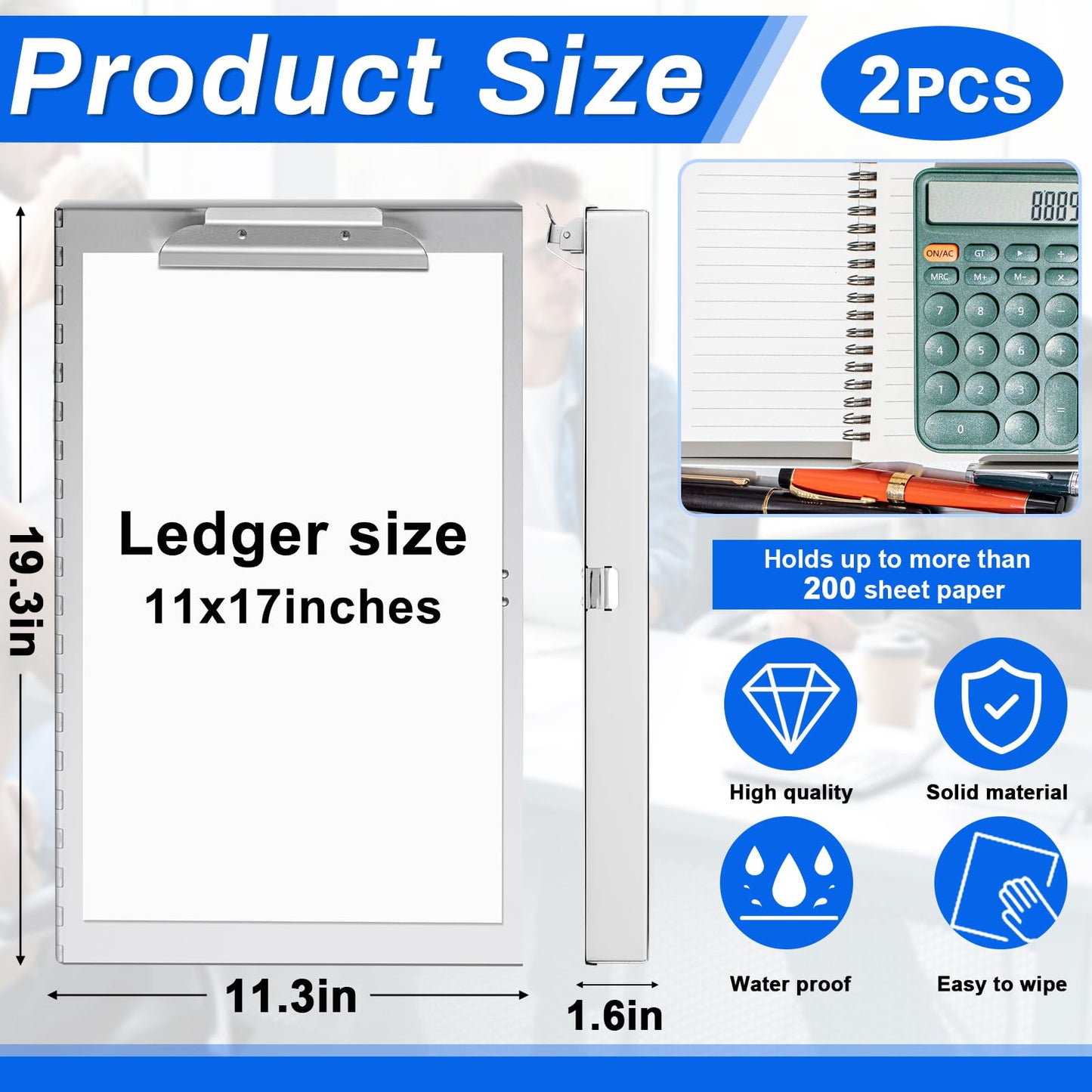 Chivertion 2 Pcs Aluminum 11'' x 17'' Clipboard with Storage Heavy Duty Metal Lightweight Form Holder with Capacity Clip 1 Compartment Clipboard for Student Teacher