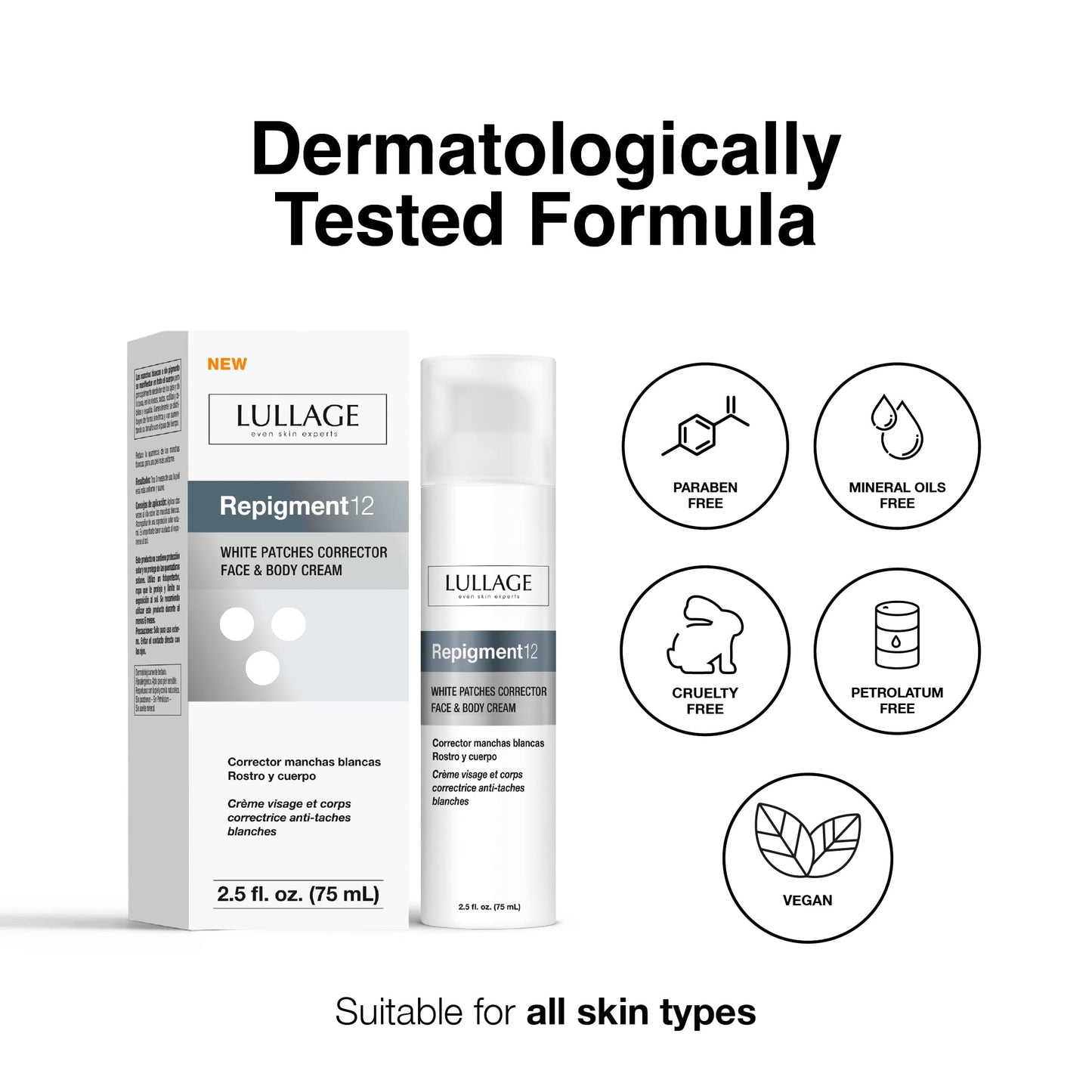 Lullage White Patches Corrector, Attenuate the Consequences of White Patches, Face and Body Cream, Repigment12 by Lullage (2.5 Fl Oz)