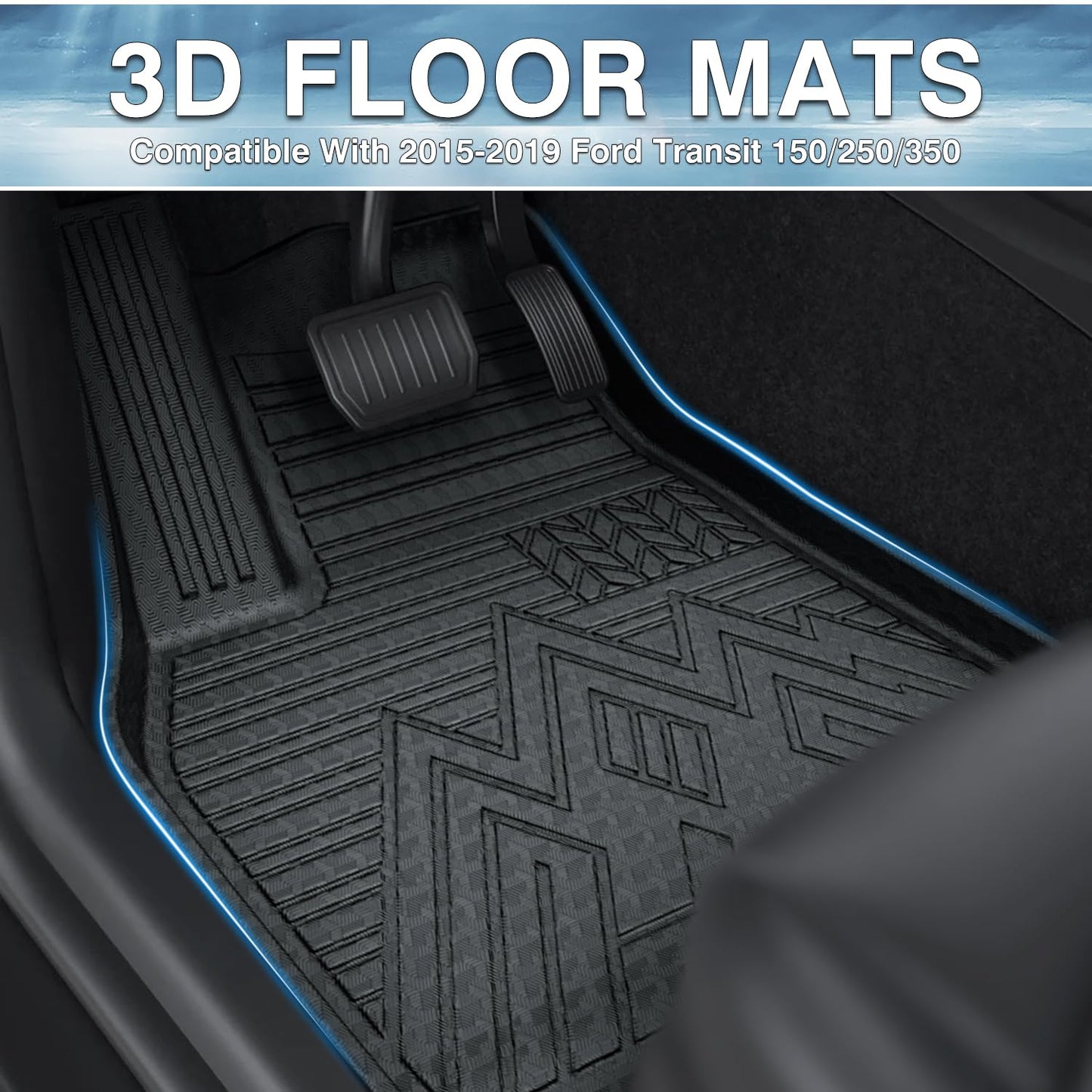Mixsuper Custom Fit for Floor Mats 2015-2021 Ford Transit 150/250/350 (No Transit Connect) All Weather Floor Liners 1st Row 1 Piece
