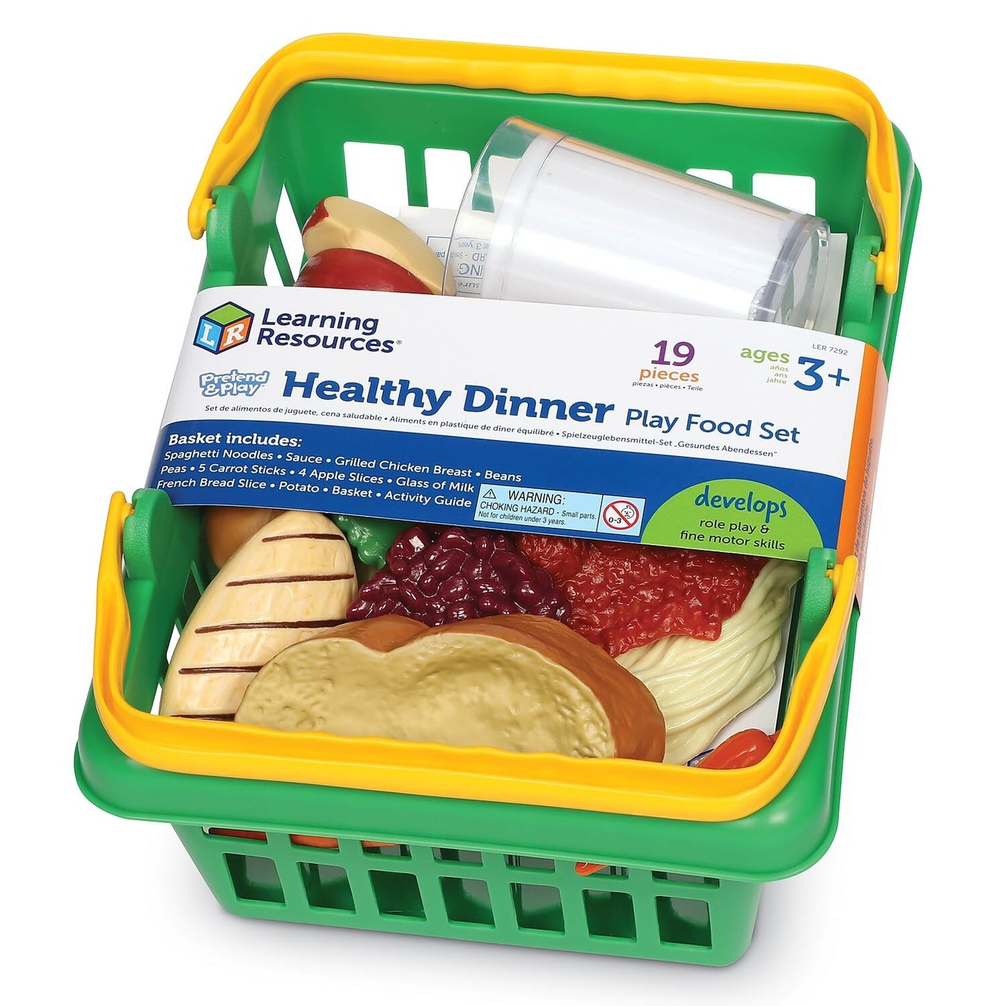 Learning Resources Healthy Dinner Basket, Pretend/Play Food, 19 Piece Set, Ages 3+ (LER7292)