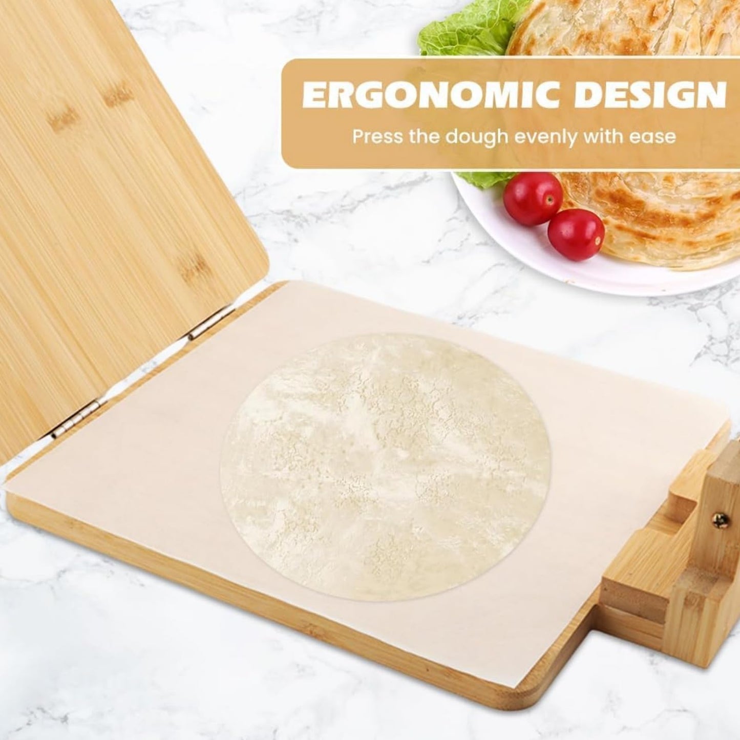 10 Inch Square Bamboo Tortilla Press Set with 60 Pc Parchment Paper, Heavy Duty Tortillera for Mexican Tacos, Roti, Burrito & Patacones