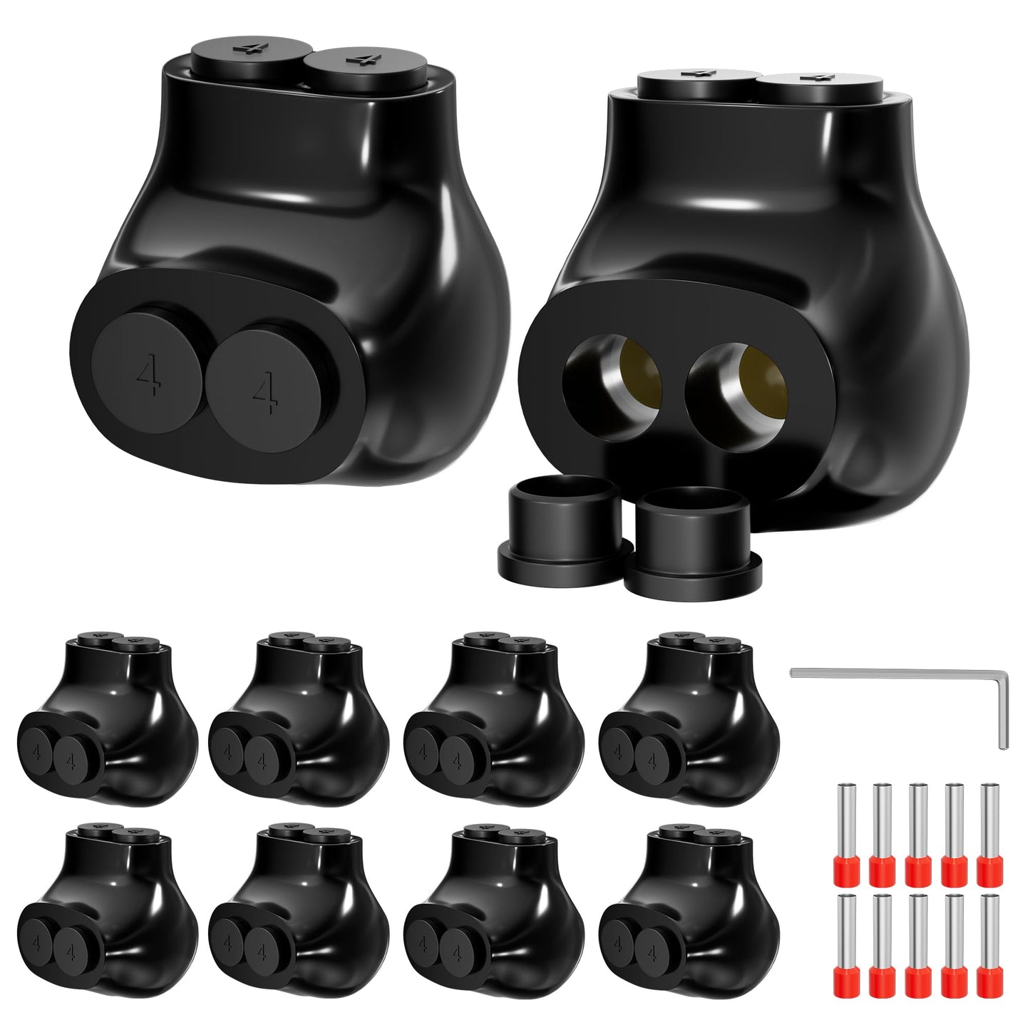 Joinfworld 2 Port Insulated Multi Tap Connector Aluminum to Copper Wire Connectors 4-14AWG Single Side Entry Aluminum Black Electrical Cable Connectors with Slotted Allen Hex - 10 Pack