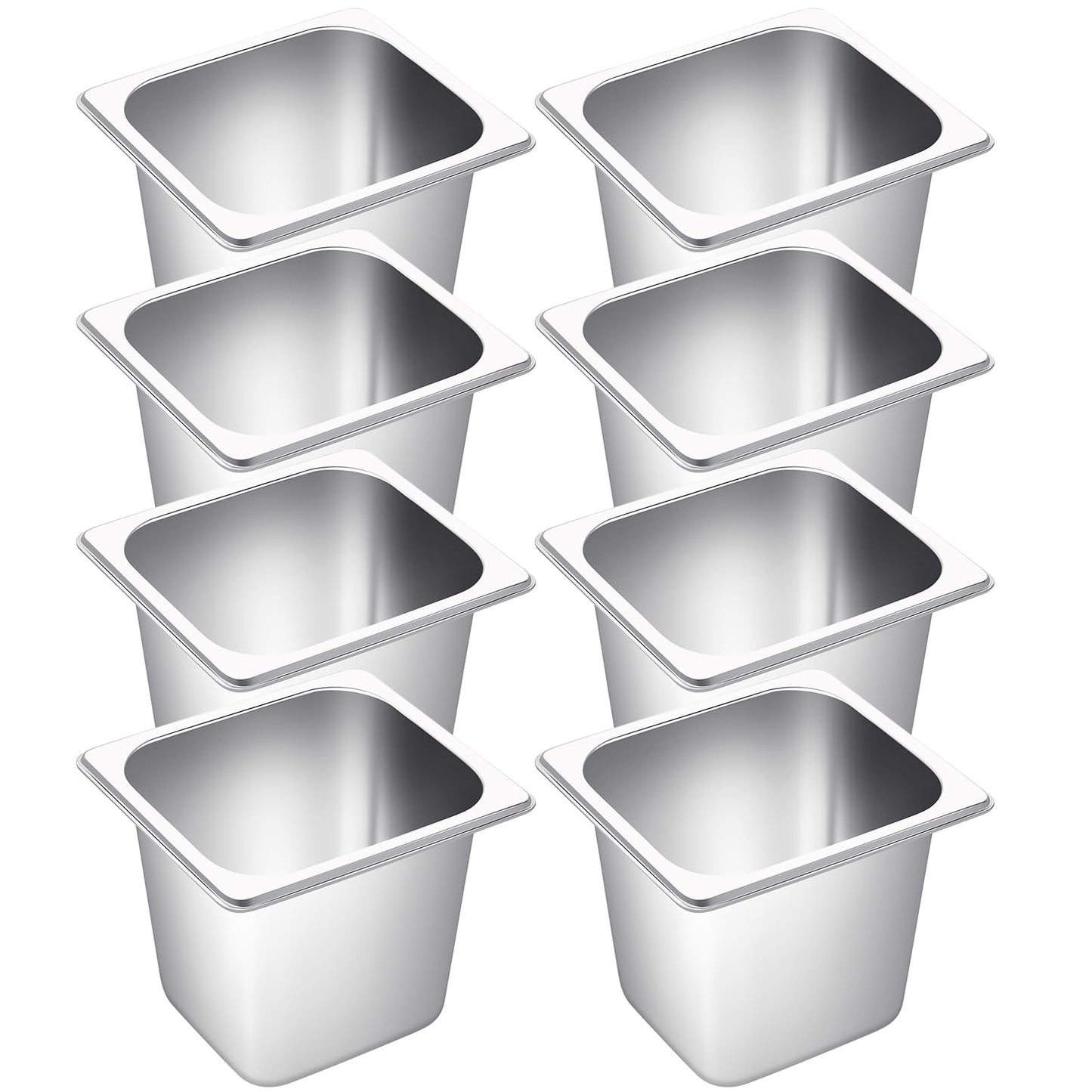 Jinei Steam Table Pan 1/6 Hotel Pan Stainless 201 Steel Size 6'' Deep Storage Catering Metal Commercial Food Pans for Kitchen Restaurant Buffet Party Supplies(8 Pcs)