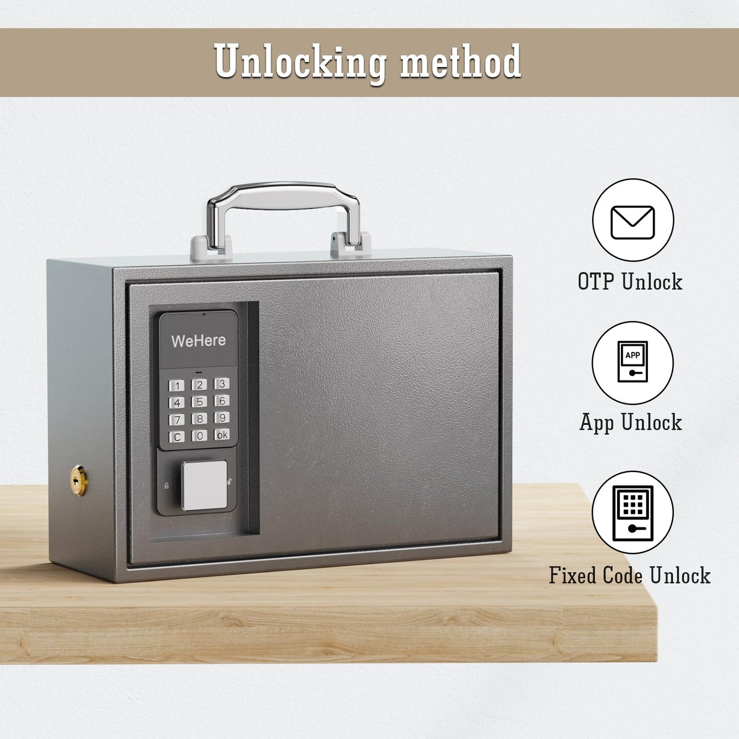 WeHere Portable Safe Box with Keypad Lock, Small Safe Deposit Box for Home Storage Fireproof Waterproof Documents Bag, Money, Medicine, Batteries, 0.3 Cubic Feet, 12.6x8.6x4.7 In