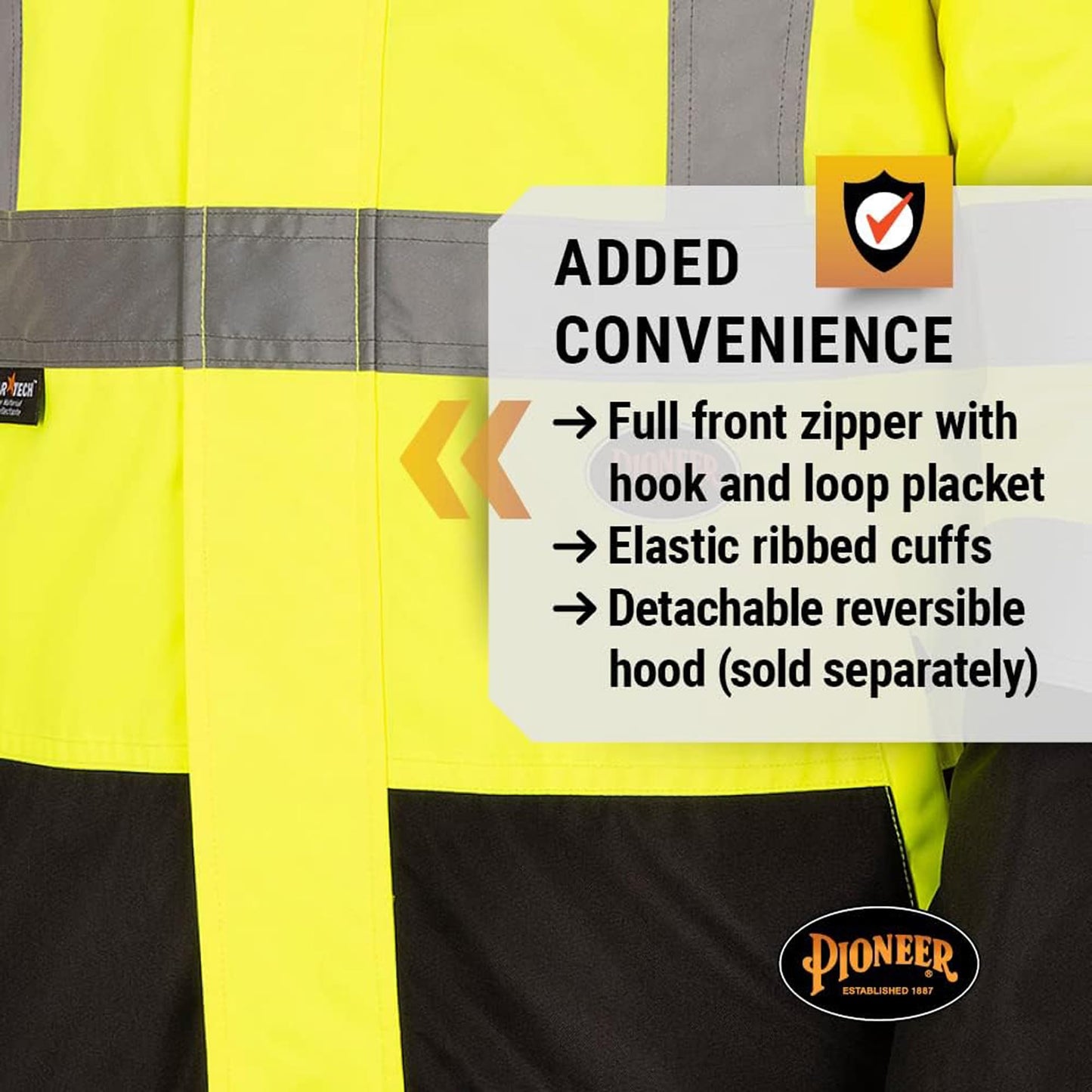 Pioneer Hi Vis 2-in-1 Safety Rain Jacket for Men & Women - Reverses to Black Puffer - Reflective Waterproof Gear - Class 3