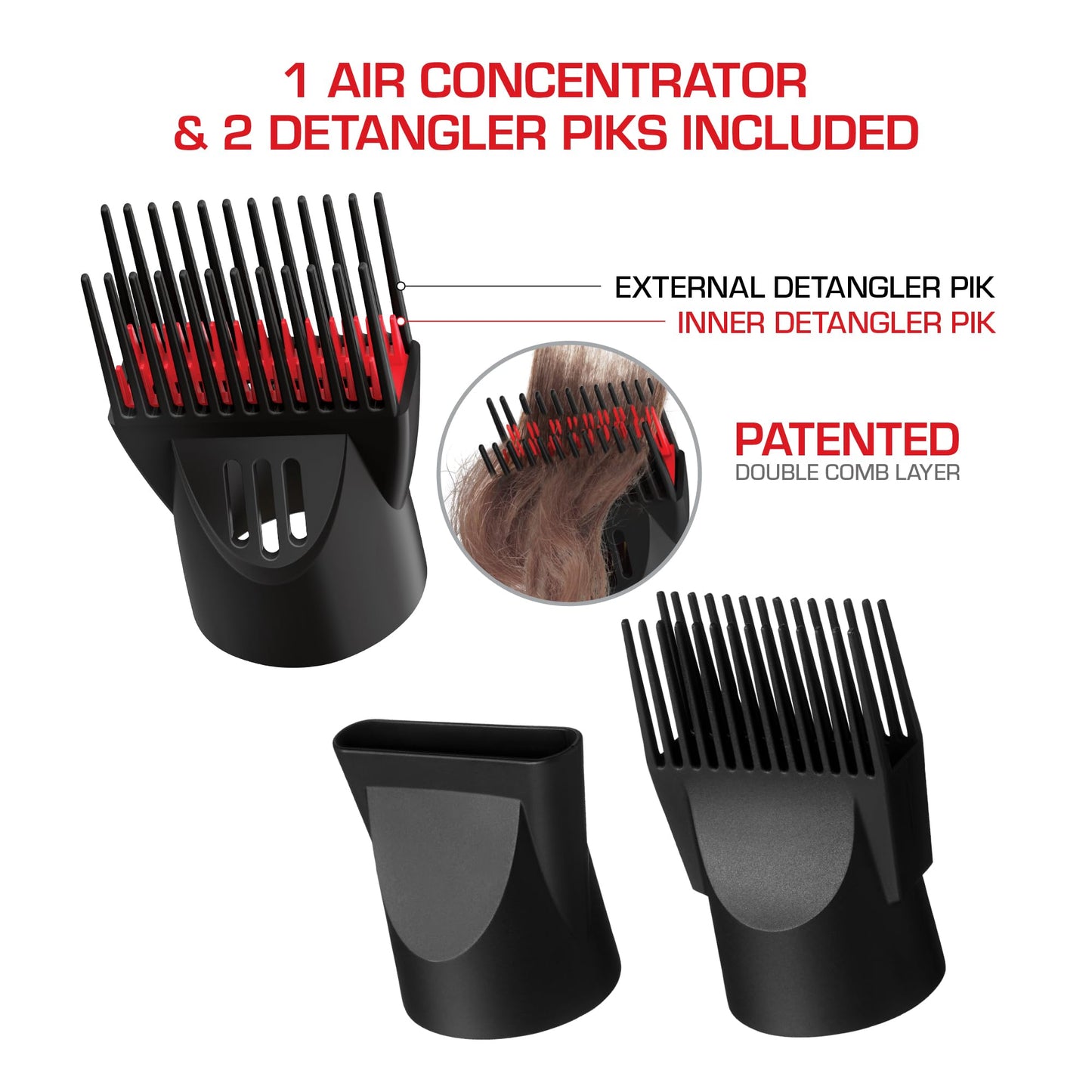 RED by Kiss Handle-Less 2200W Ceramic Tourmaline Hair Dryer, 3 Heat Settings, Pro Blow Dryer with Comb Attachment, Ionic for Frizz-Free Shine, Detangler & Straightening for 4C