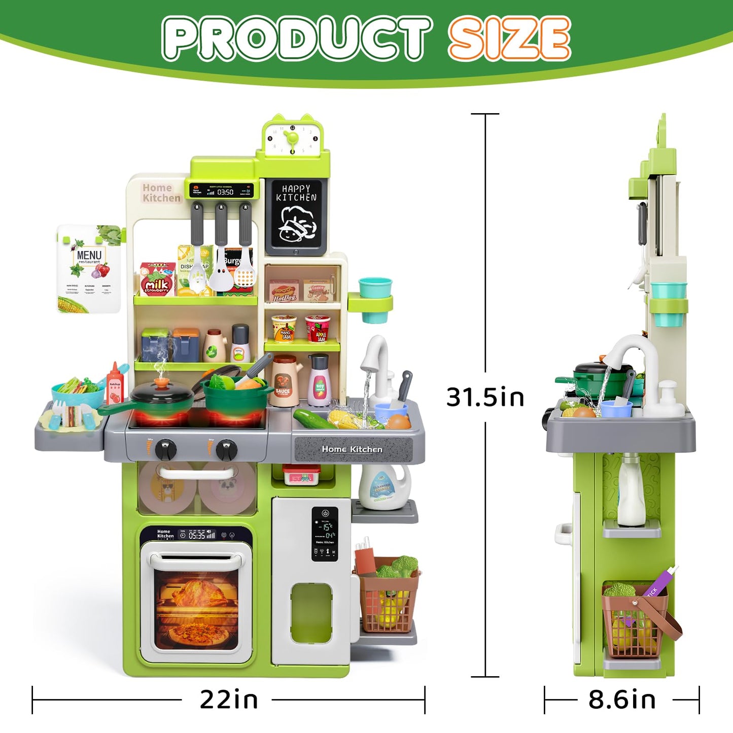 Kids Play Kitchen Set, Toddler Kitchen Playset with Sound & Light, Cooking Stove with Steam, Play Sink, Play Food Toy and Kitchen Accessories, Kitchen Toy for Kids Girls Boys 1-3