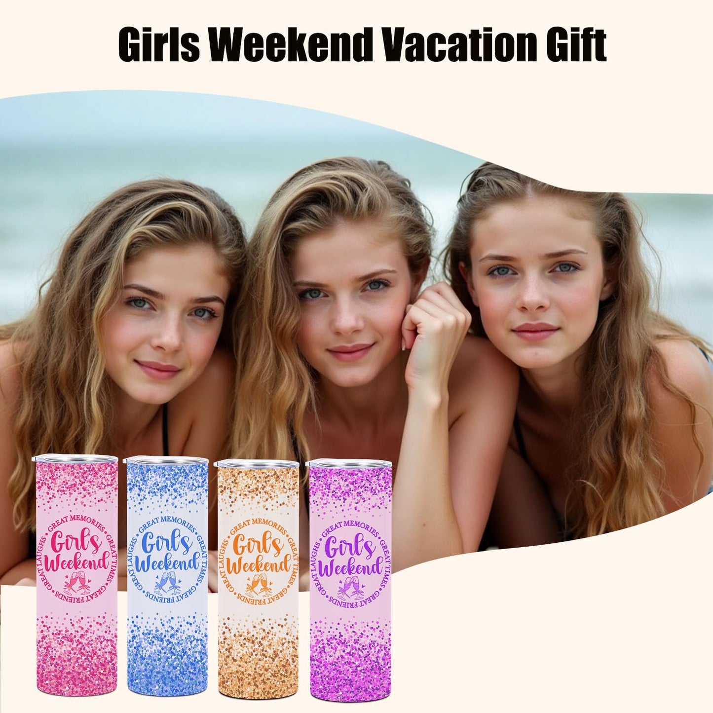 HZMLYDJ 4 Pcs Girls Weekend Gifts for Women, 20 Oz Stainless Steel Straight Tumblers, Girls Trip Gifts Favors, Travel Cup Insulated Tumblers with Lid, Graduation Gift for Women Sister Friends