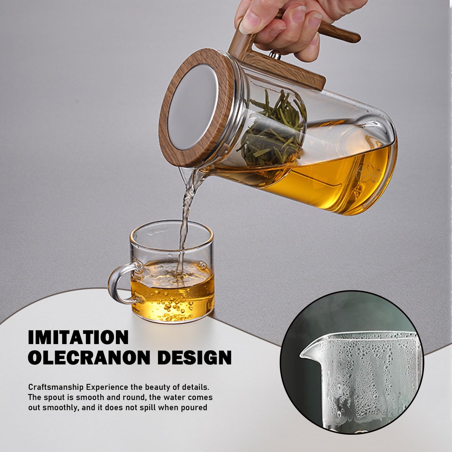 Xanadued Enchanti Tea Pot with Infusers for Loose Tea, 800ml/27.1oz Magic Teapot Infuser Pot, Water Separation Glass Teapot with Wooden Handle