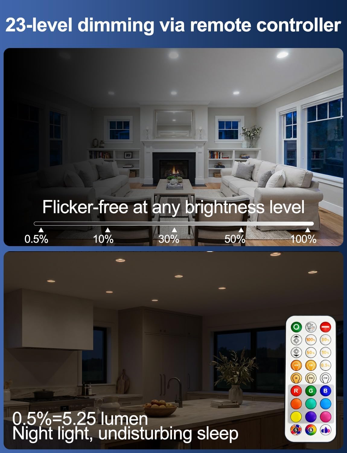 HEKEE LED Reccessed Downlights, Color Changing, 6 Inch, Recessed Ceiling Lights (6 Packs)