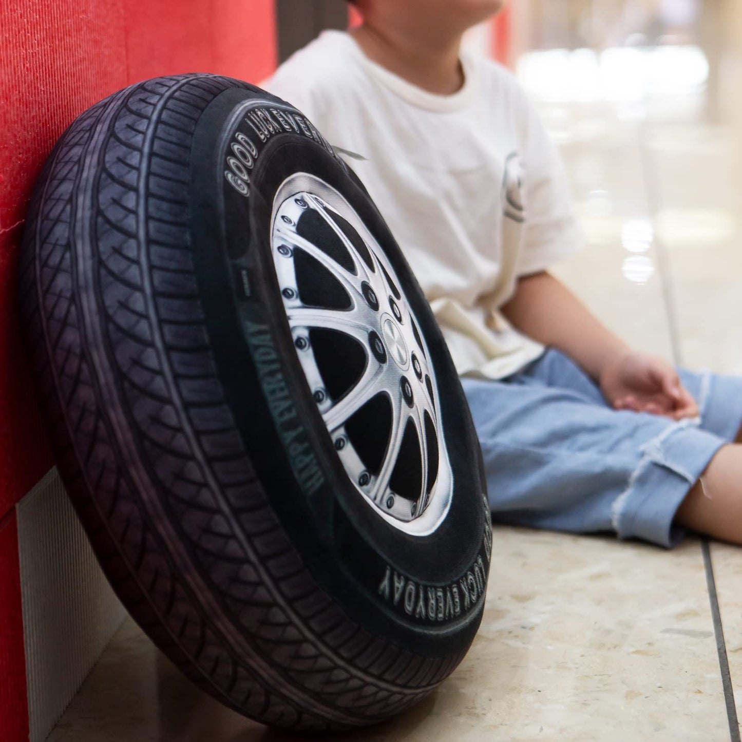 15.7 Inch Big Creative 3D Simulation Wheel Plush Pillow,Soft Car Tire Pillow Wheel Toy Outdoor Cushions for Car Owners,Clever Boy's and Girl's Room Decor,Perfect Stress Relief Gifts for Kid