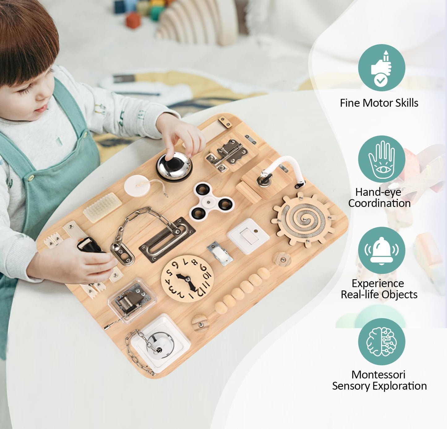 Montessori Large Busy Board for Toddlers - Wooden Sensory Toys -Fidget Toys for Autistic Children-Preschool Learning Activities Fine Motor Skills