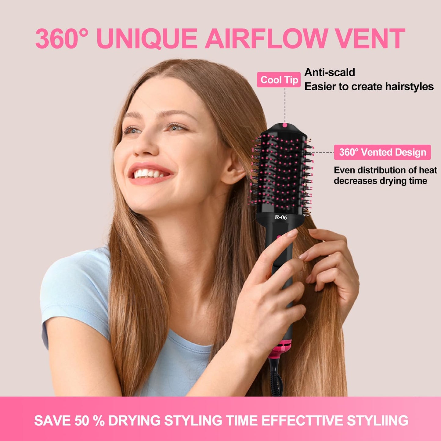 4-in-1 Hair Dryer Brush - Blow Dryer and Styler in One, Hot Air Brush with Oval Barrel for Volumizing, Suitable for All Hair Types
