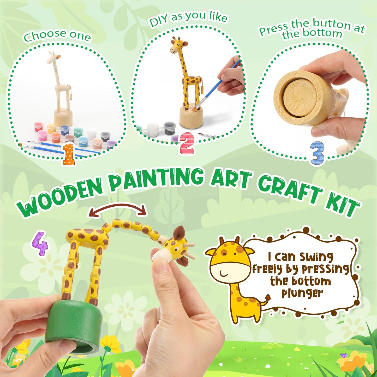 DoubleFill 16 Pcs Painting Craft Kits for Kids Unfinished Wood Animals Figures Crafts with 3 Set Paints 2 Pcs Brushes DIY Arts and Crafts for Boys and Girls Spring Gifts for Painting Party Favors