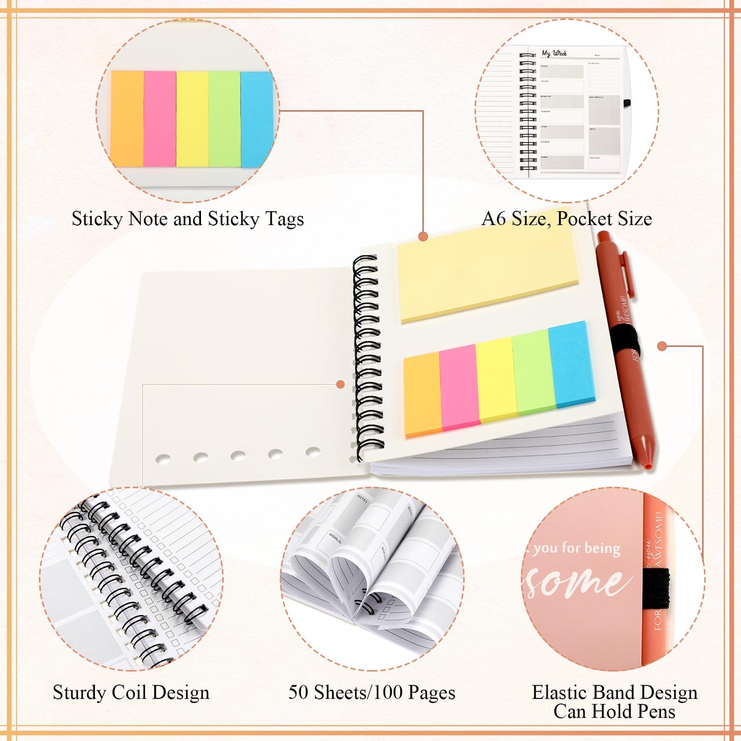 40 Sets Employee Appreciation Gift Bulk for Nurse Teacher Thank You Being Awesome Weekly Planner Notebook Pen Sticky for End of Year Teacher Nurse Staff Coworker Graduation (Plastic,Bright Colors)