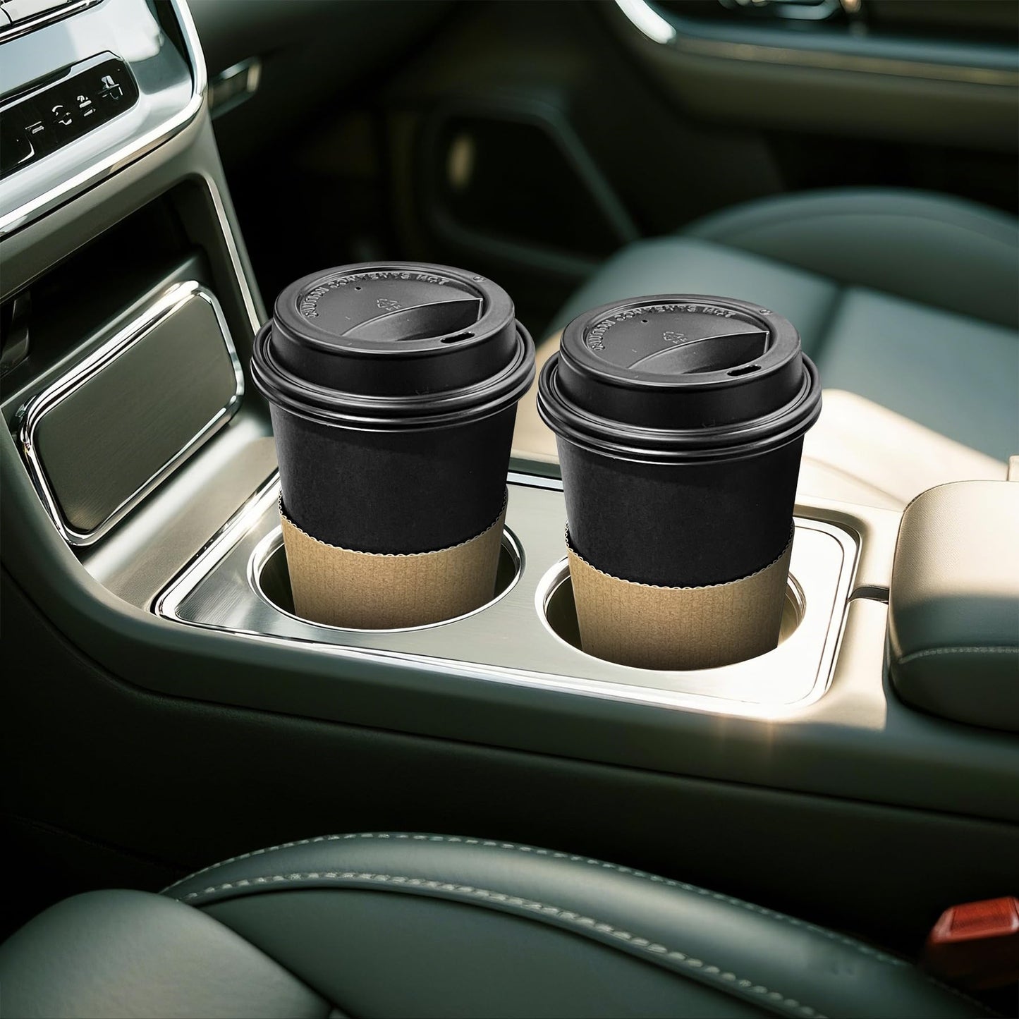 Ginkgo 100 Pack 20 oz Disposable Coffee Cups with Lids and Sleeves, Leak-Free Black Insulated Hot To Go Cups for Coffee Bars, Restaurants, Offices