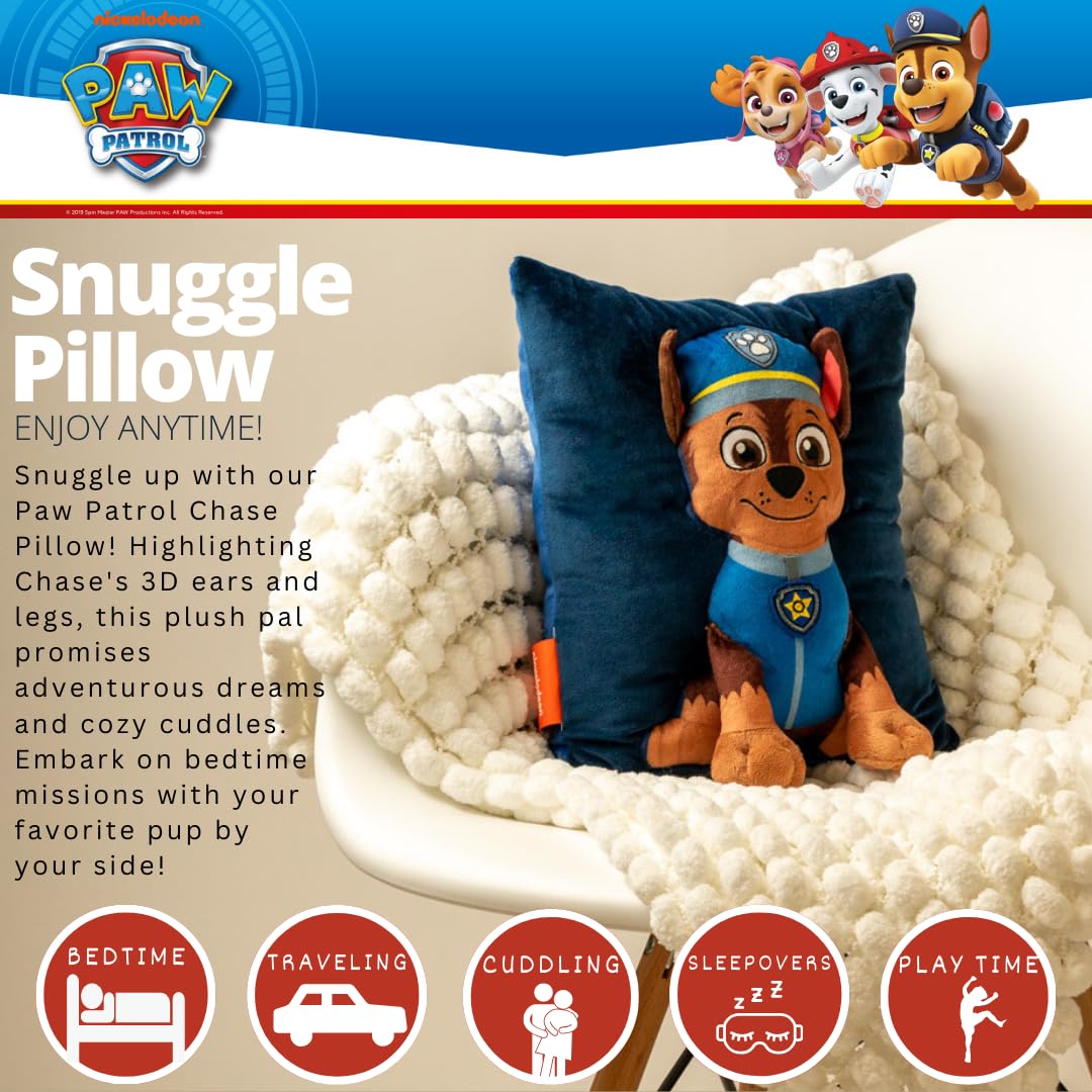 Franco Kids Super Plush Cozy (100% Officially Licensed Product) Snuggle Pillow, 11 in x 13 in, Paw Patrol-Chase