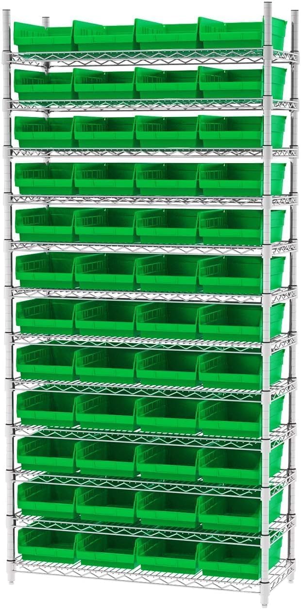 Akro-Mils 30150 Plastic Shelf Bins, Heavy Duty Storage Bins for Garage, Closet, and Drawer Organization, 12" x 8" x 4", Clear, 12-Pack