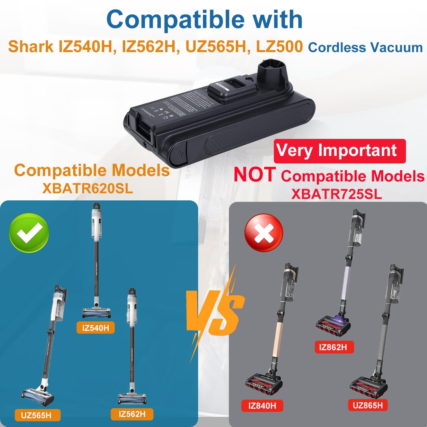Xpopox Replacement for Shark XBATR620SL Battery Compatible with IZ540H, IZ562H, UZ565H,LZ500 Shark Cordless Vacuum Cleaners, 3000mAh 21.6V（NOT Fits for Shark IZ840H,IZ862H,UZ865H Series Models）