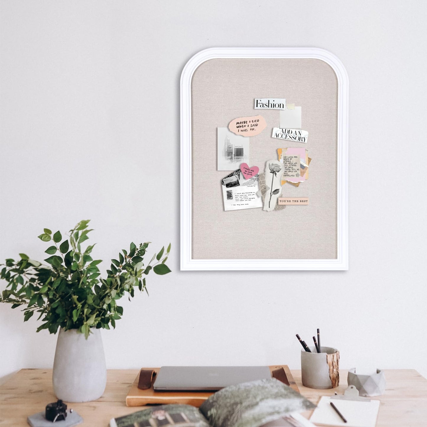 Aitakatta Bulletin Board with Linen, 23.6x17.7 inches Bulletin Board with White Wood Style Frame, Decorative Hanging Pin Board Vision Board Message Board for Office School Home Decor(2R&2S,L-4560,1p)