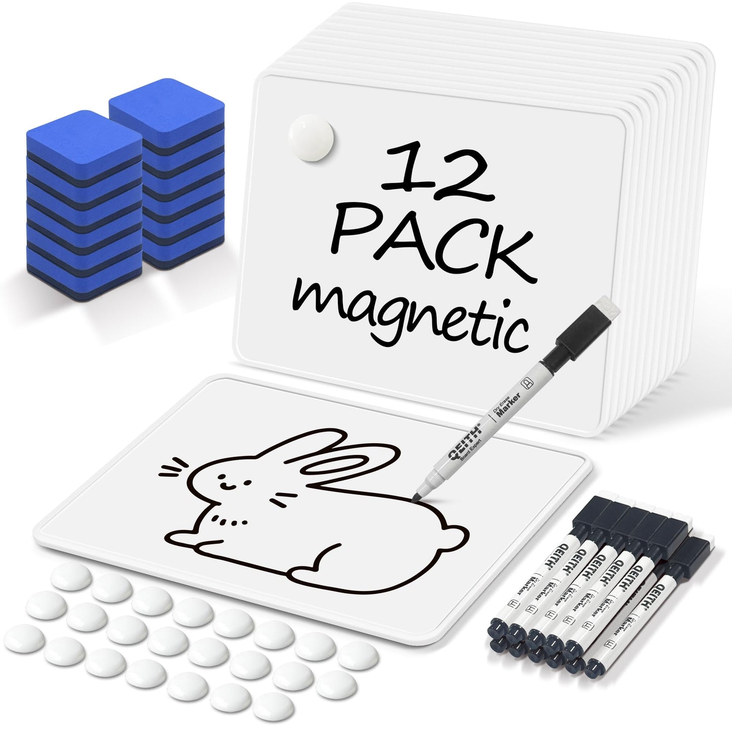Dry Erase Boards, 12 Pack 9 x 12 Inch Magnetic Double Sided Portable Personal Small Whiteboards, Include 12 Markers, 12 Erasers, 24 Magnets for Kids, Students, Teachers Classroom School Supplies