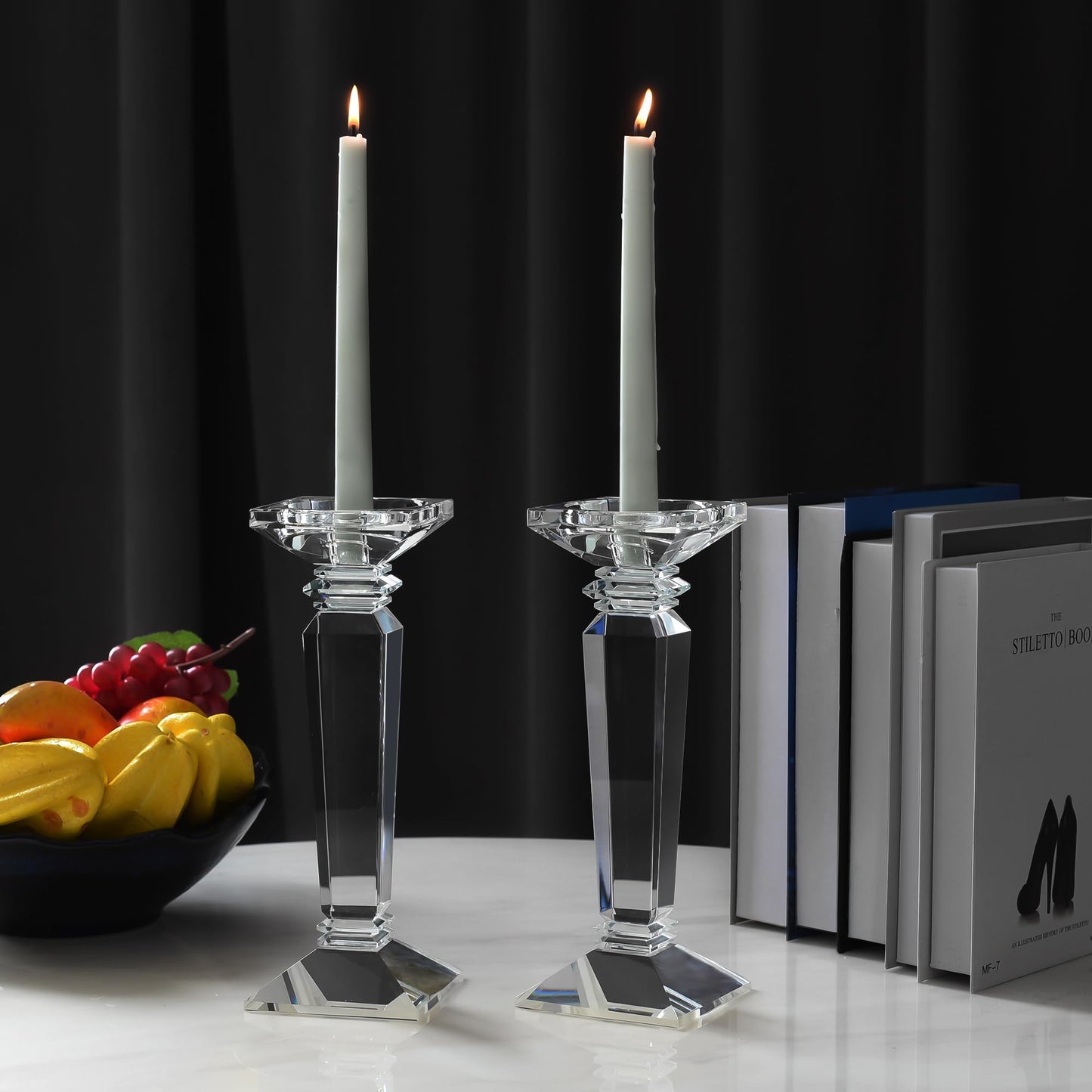 DONOUCLS Crystal Candlestick Holders 2 Pack- Clear Crystal Taper/Pillar Candles Holder– Table Centerpieces for Party and Wedding Decoration(10.6in Tall)