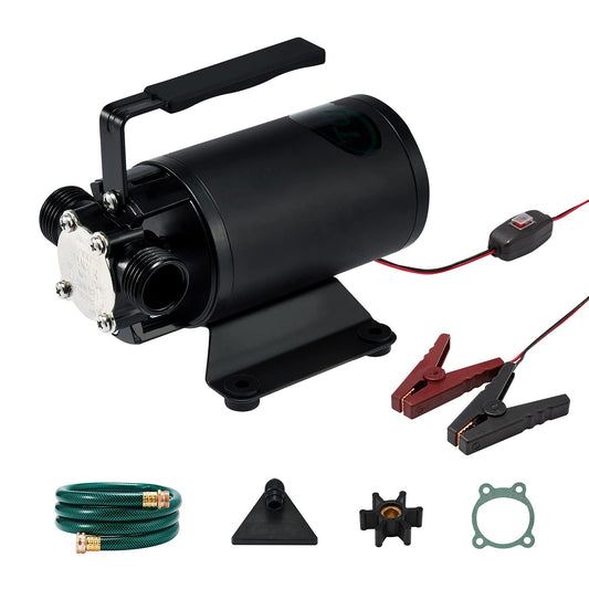 12V Water Transfer Pump 330GPH Self-Priming Pump, Portable Electric Utility Sump Pump with Suction Hose Attachment Black