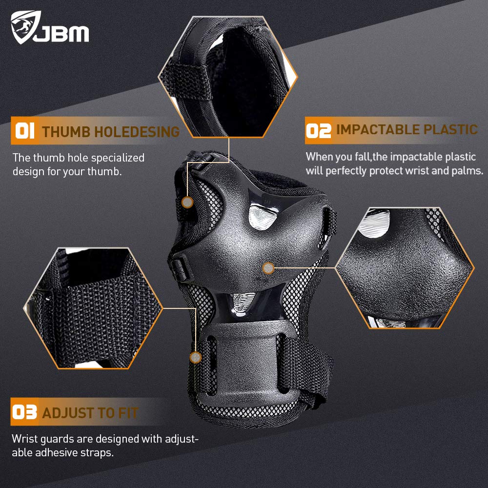 JBM Adult Youth Bike Knee Pads and Elbow Pads with Wrist Guards Protective Gear Set for Biking, Riding, Cycling and Multi Sports Scooter, Skateboard