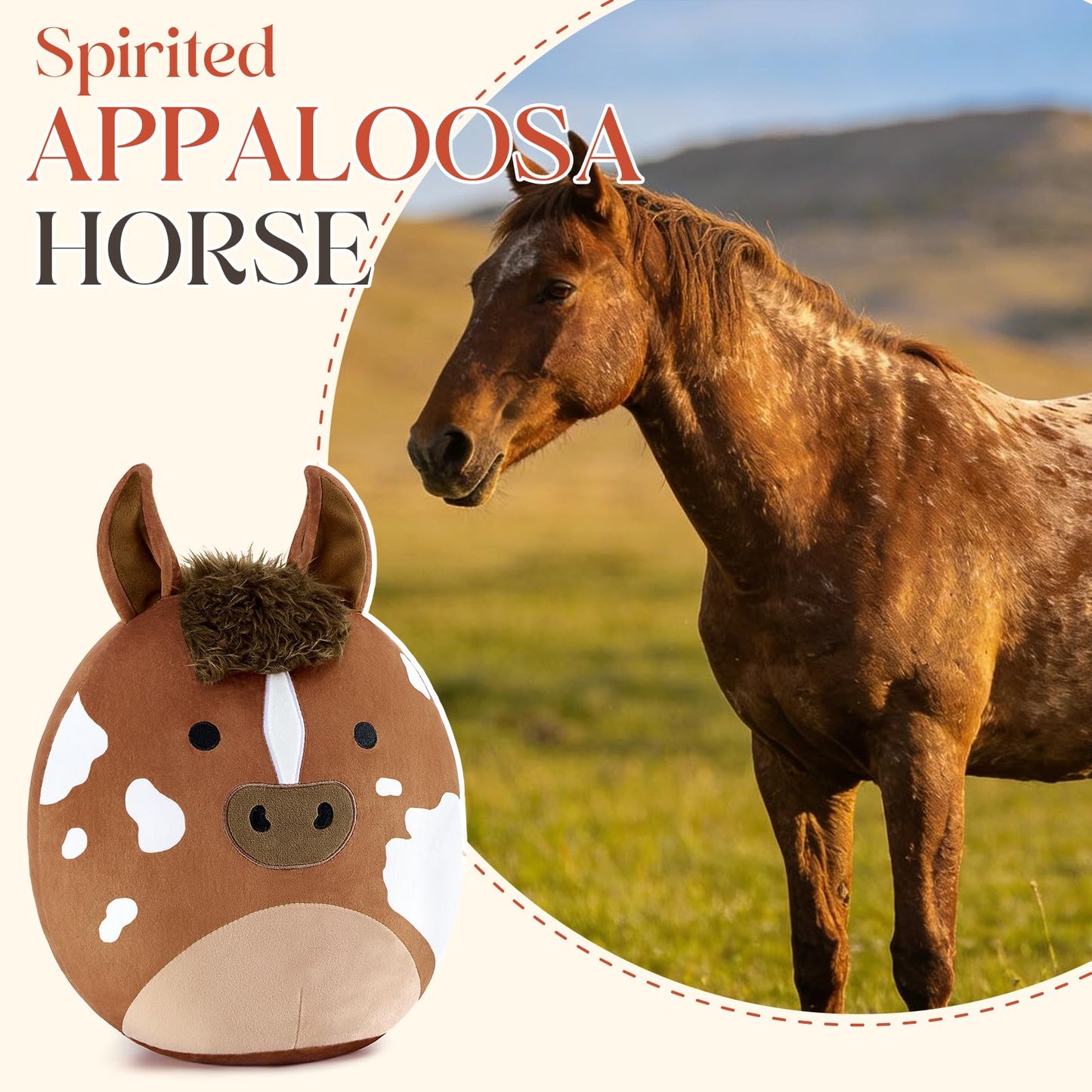 PEACH CAT Original Appaloosa Horse Stuffed Animal 12" Cute Plushies Soft Plush Toys Gifts for Kids Brown