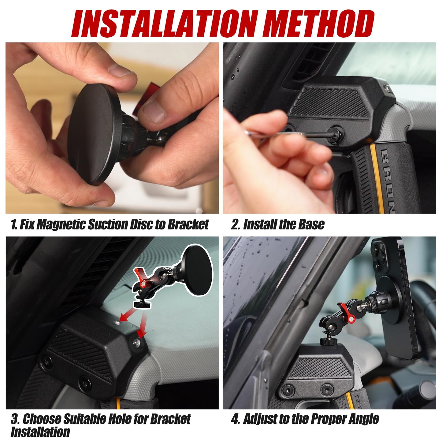 Mabett Magnetic Phone Holder for Ford Bronco 2021 2022 2023 2024, Adjustable Angles 360°Phone Holder Mount