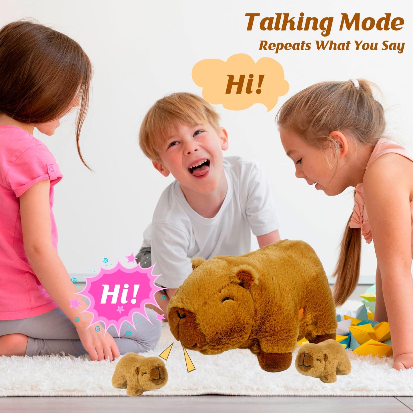 Nurturing Capybara Stuffed Animal with 2 Plush Babies, Capybara Baby Stuffed for Girls and Boys Plushy Mommy with Baby Capybaras for Birthday Party Favors Gifts