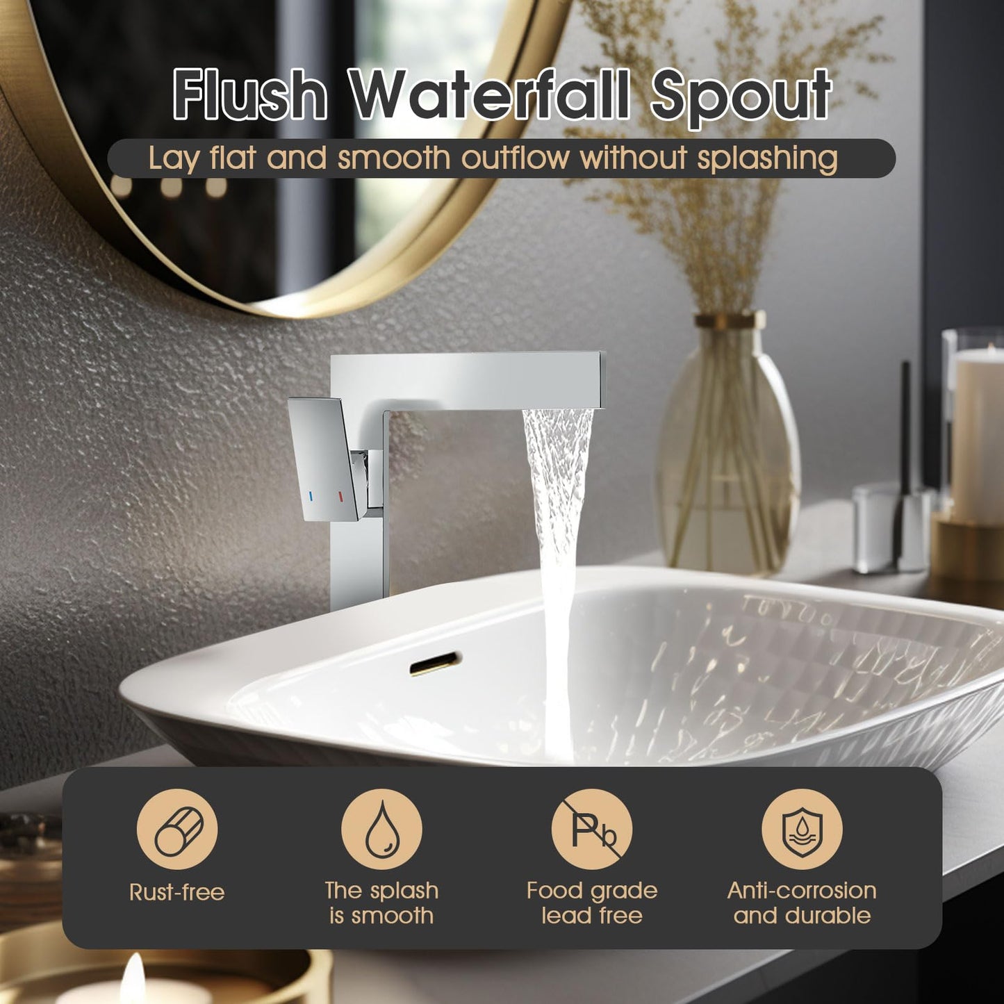 Chrome Tall Bathroom Sink Faucet Ultra Thin Design, Single Handle Vessel Faucet for Bathroom Sink,1 Hole Lavatory Bowl Sink Faucets Solid Brass(Chrome)