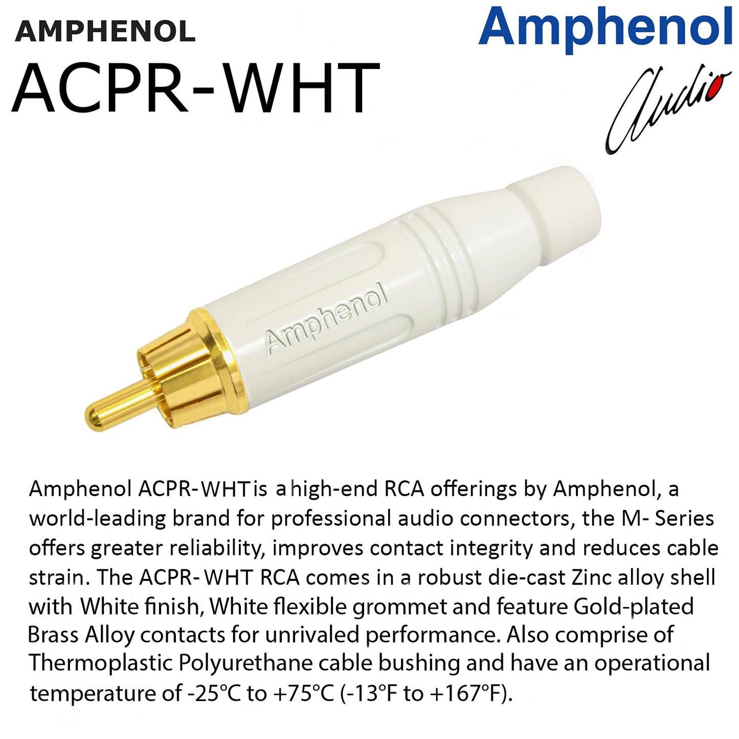 35 Foot RCA Cable Pair - WBC-PRO-LOCAP Low-Capacitance (14pF/ft) 22 AWG Ultra-Silent Audiophile & Professional-Grade Audio Interconnect Cable with Amphenol ACPR Gold RCA Plugs & Black Tweed Jacket