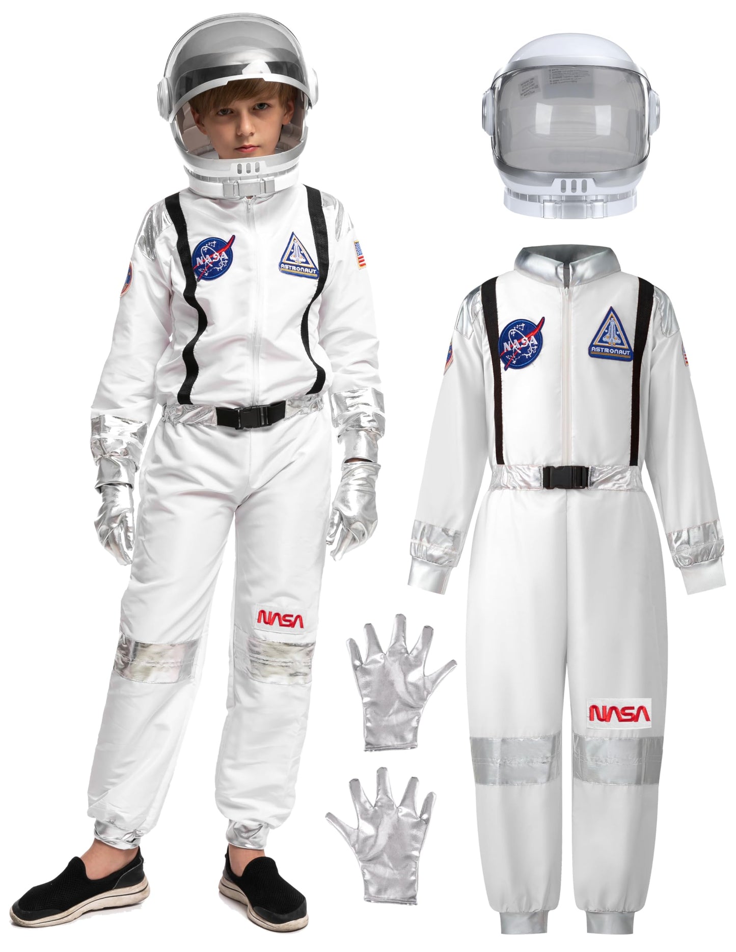 Spooktacular Creations Halloween Astronaut Costume for Kids, Unisex White Astronaut Outfit Set with Helmet, Toddler Pilot Jumpsuit for Halloween Costume Dress-Up Party (Small, 5-7 yrs)