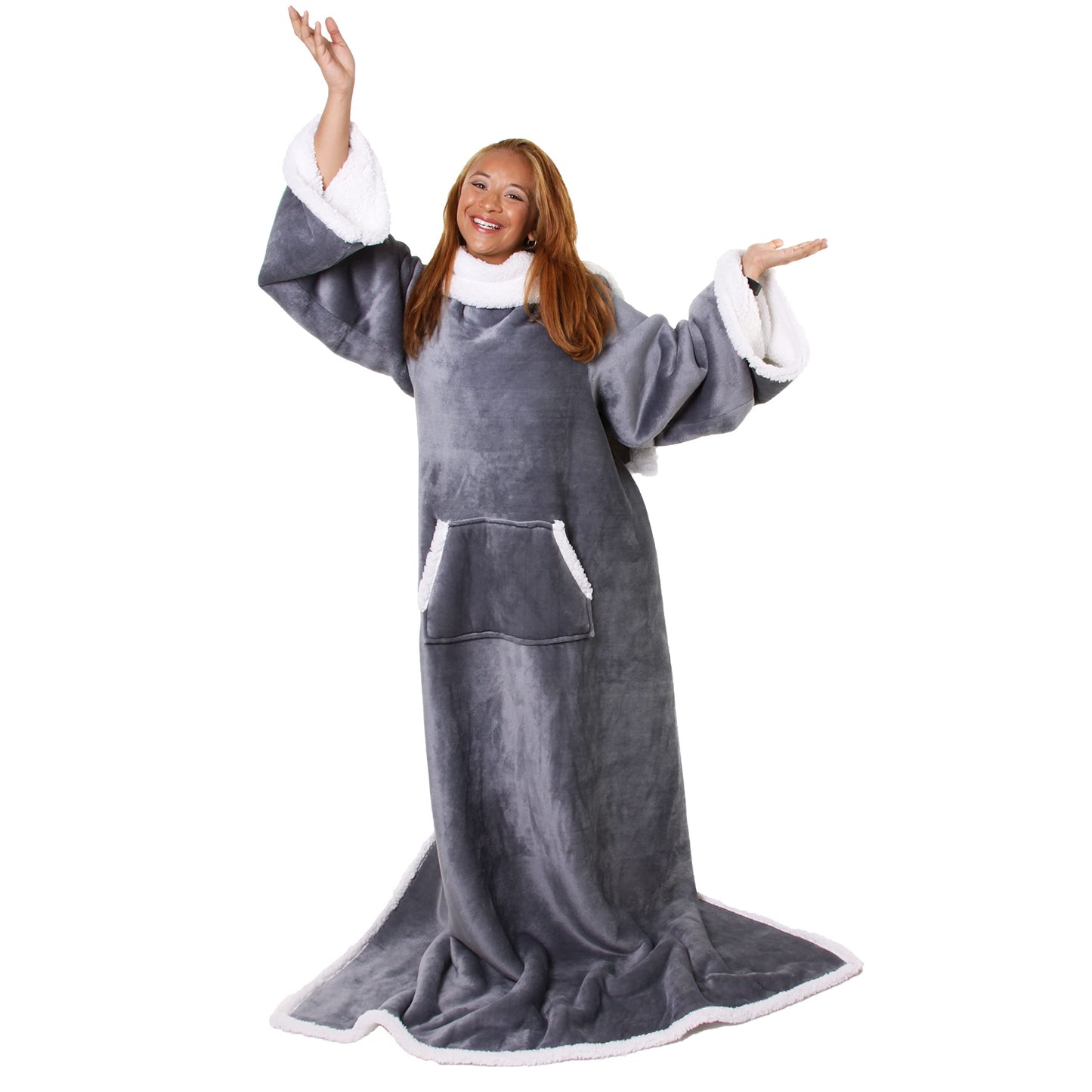Snuggie The Original Wearable Blanket With Sleeves & Pockets | Sherpa, Oversized Throw for Adult Men & Women, Machine Washable, Great Gift for Holidays, As Seen on TV | One Size, Charcoal, 71 x 54