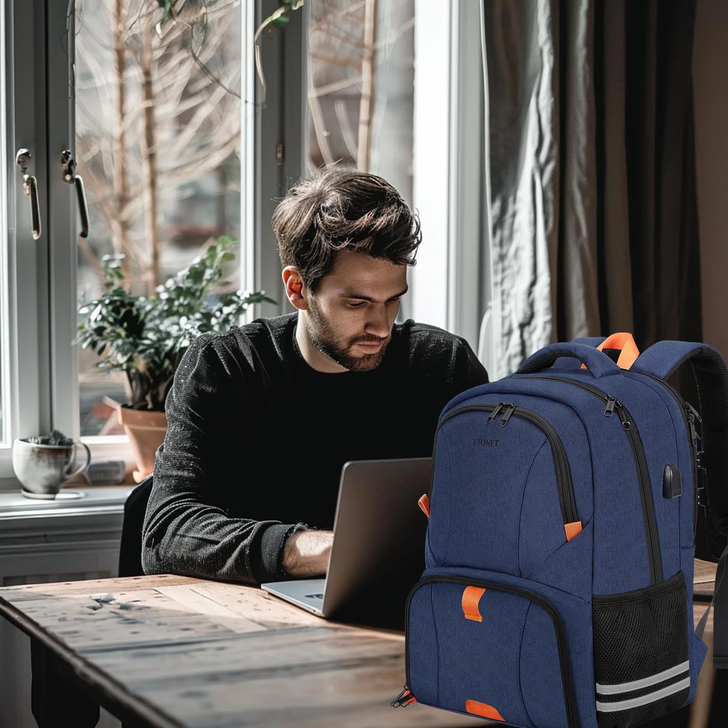 Ytonet Gym Backpack for Men Women, Travel Backpack with USB Charging Port, Lightweight Water Resistant Workout Gym Bag Fit 17.3 Inch Laptop, Sports, Camping, Hiking, Dark Blue