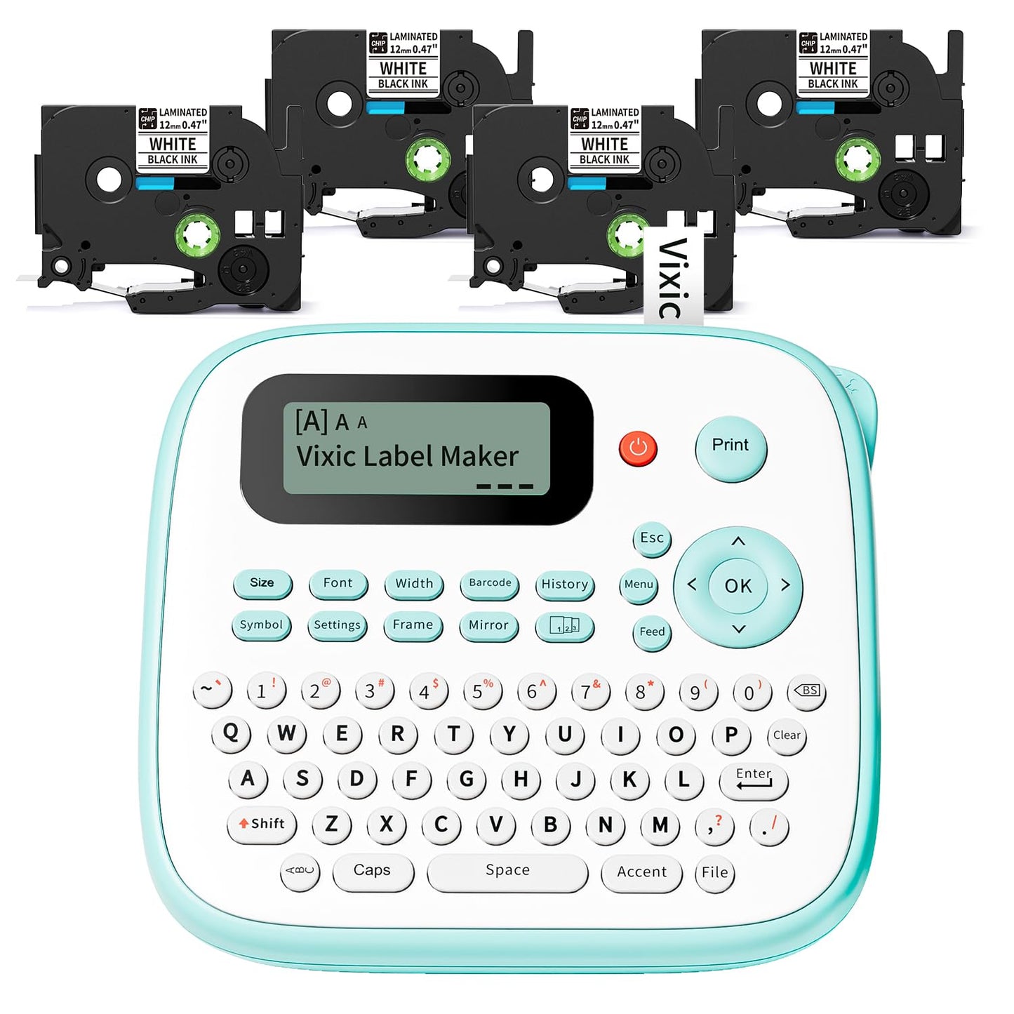 Vixic Label Maker, D210S Label Maker Machine with 4 Laminated Tapes, 12mm Labeler Labelmaker with Waterproof-Labels & QWERTY Keyboard, Print Different Fonts Frame for Home Office Kids School Items