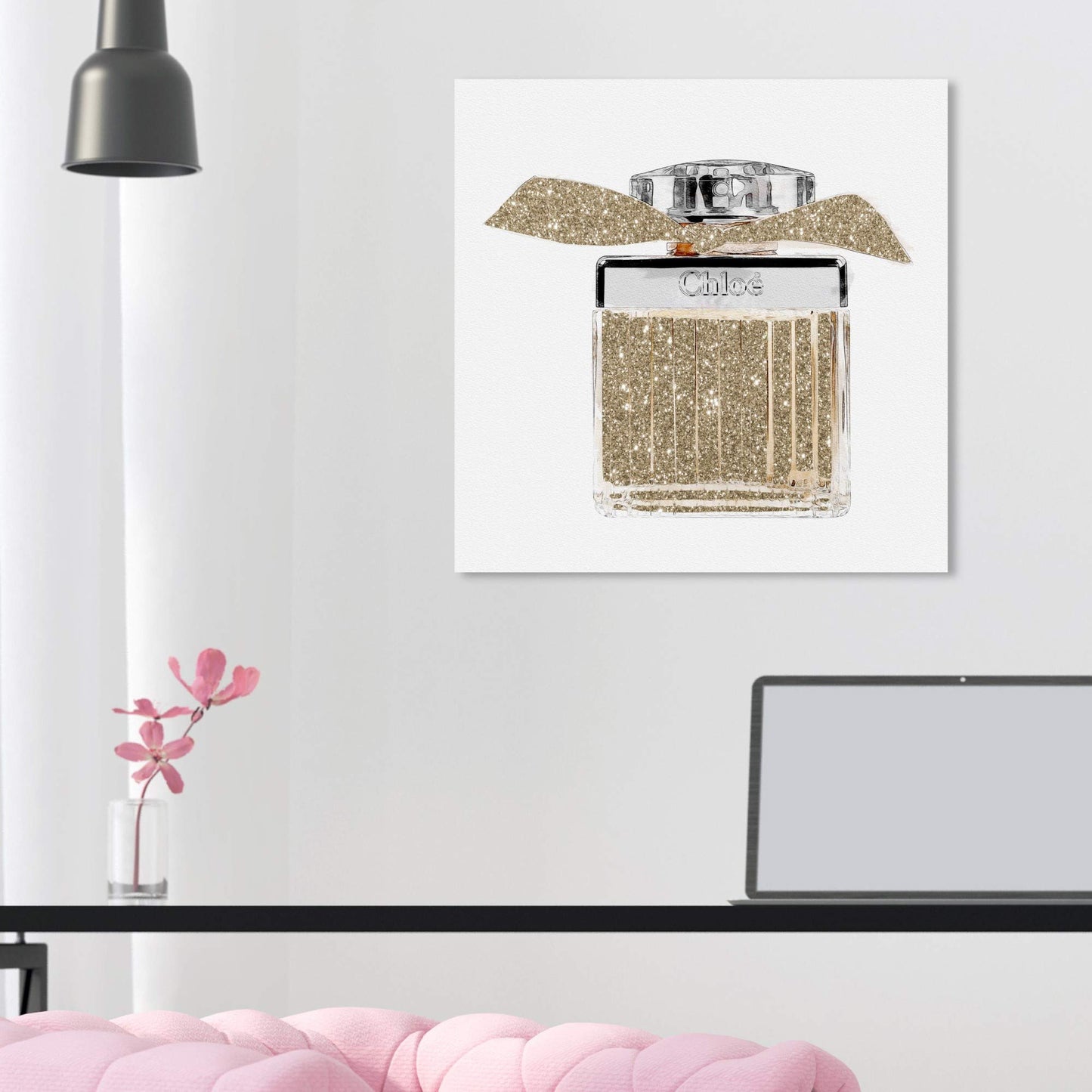The Oliver Gal Artist Co. Fashion and Glam Wall Art Canvas Prints 'Lovely Sweet Perfume' Home Décor, 16" x 16", Gold, Gray