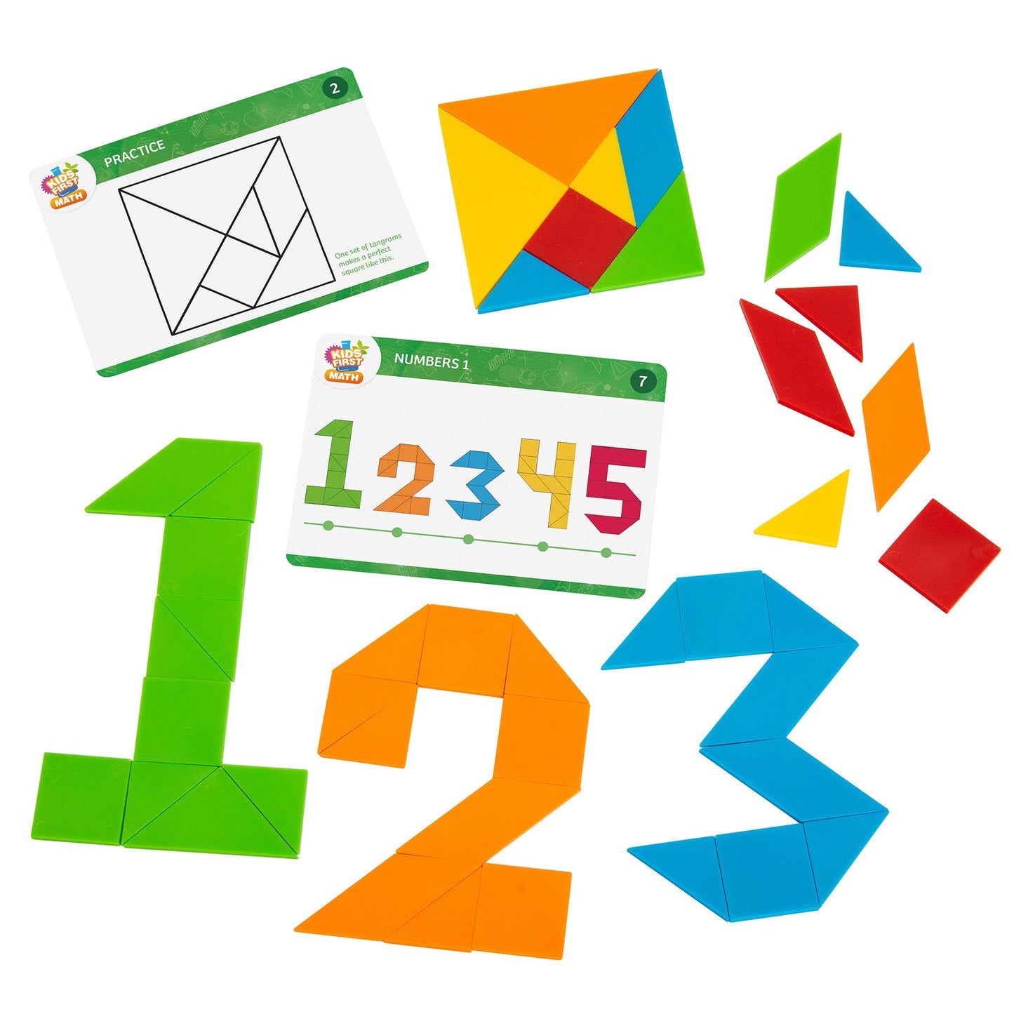 Kids First Math: Tangram Shapes Math Set with Activity Cards, 105 Colorful Plastic Geometric Shapes, Explore Geometry, Shapes, Matching, Visual HandsonMath for Home
