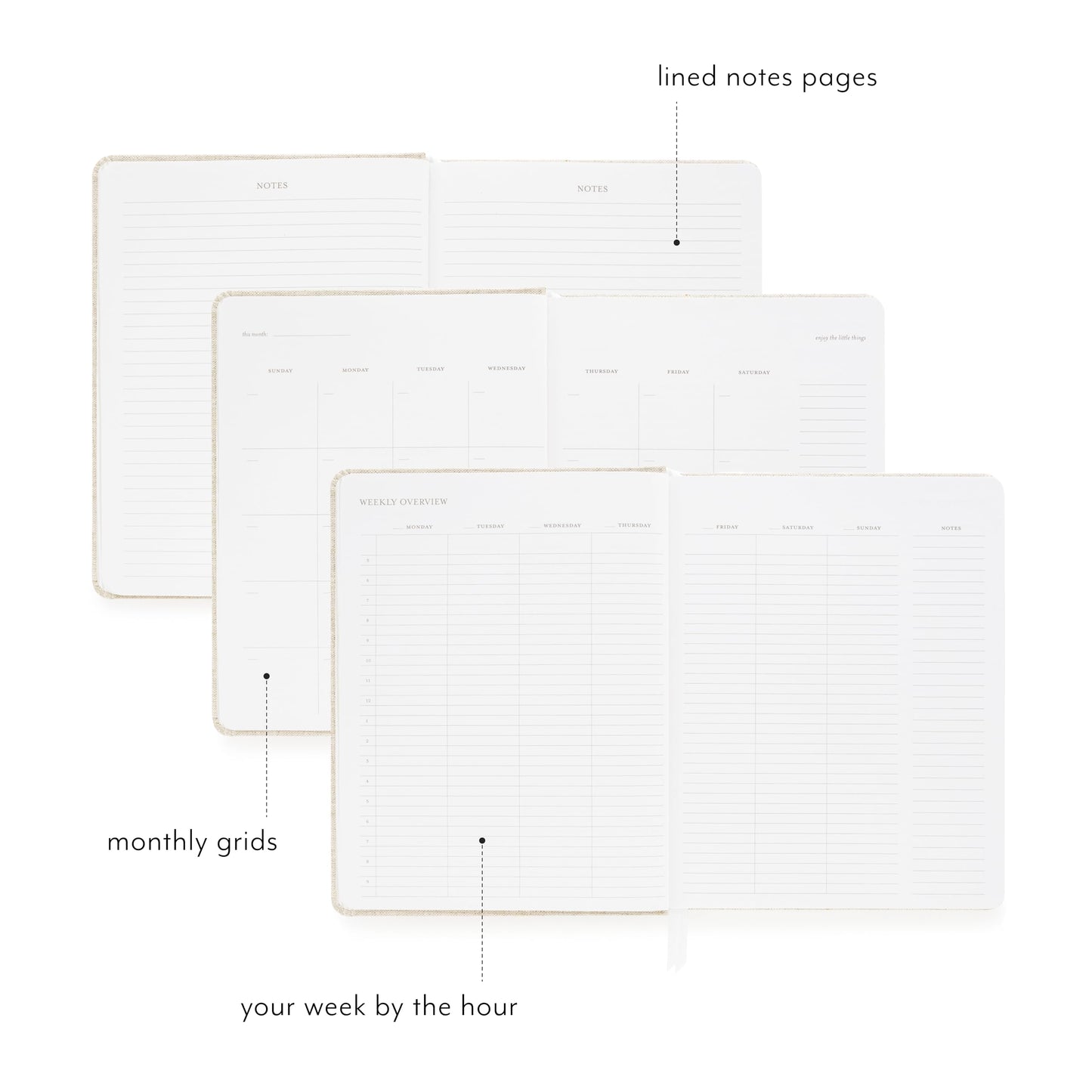 Sugar Paper Undated Daily Planner, Fabric Cover, 7 x 9 Inches, Hardcover Weekly Planner (Sage)