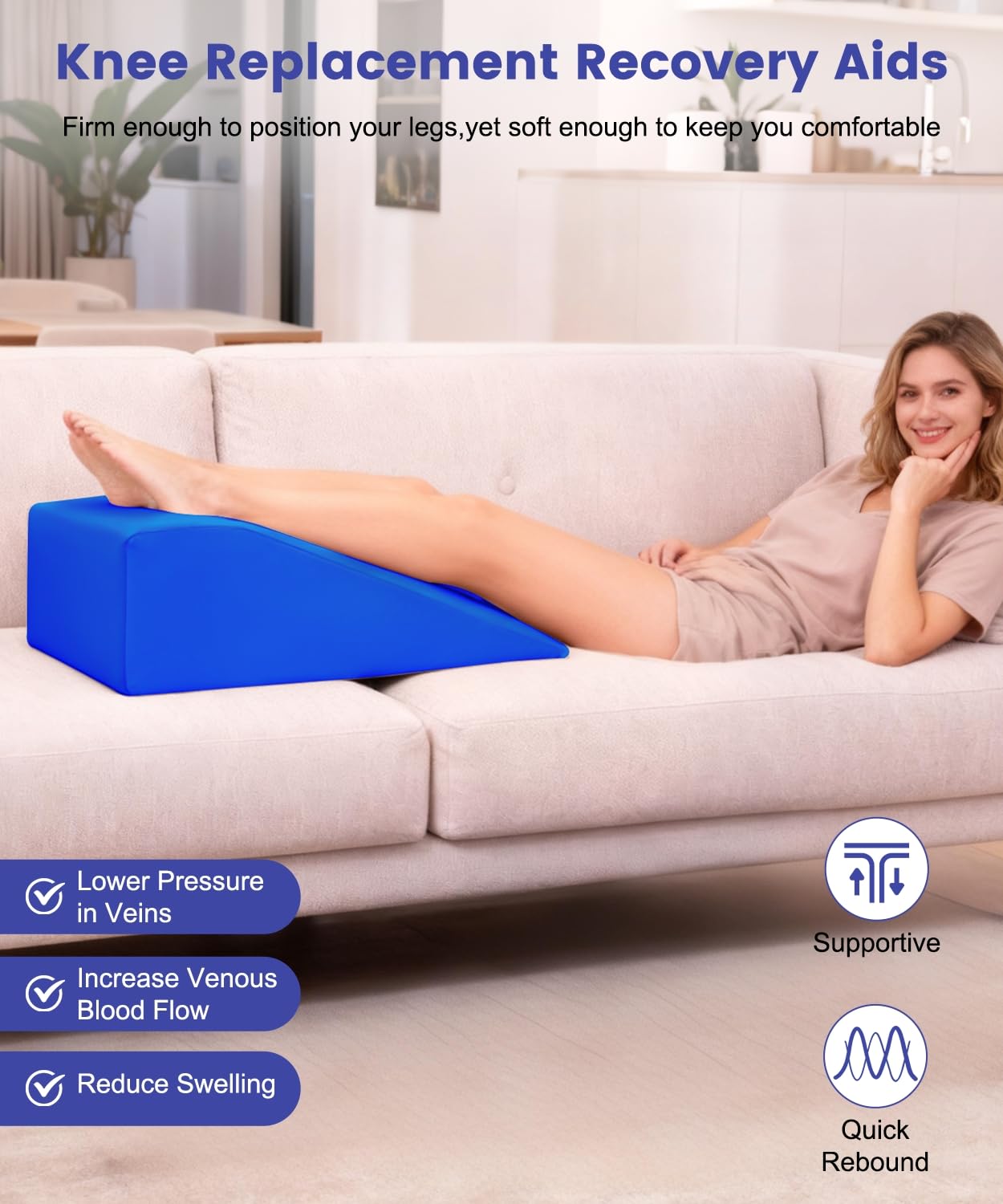 Litluxu Knee Surgery Pillow Straight Leg | Leg Pillow Elevation Blood Circulation | Foam Wedge for Elevating Leg Machine Washable Removable Cover | Knee Wedge Pillow Post Surgery
