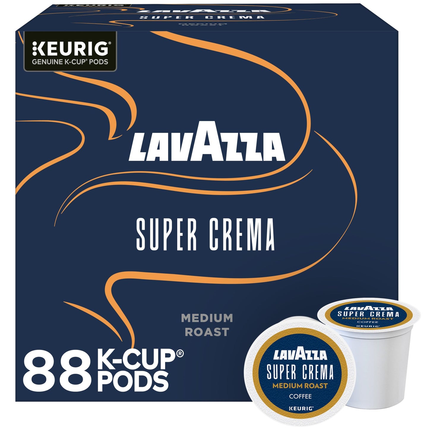 Lavazza Super Crema, Single Serve Keurig K-Cup Pods, Medium Espresso Roast Coffee, 88 Count (4 Packs of 22)