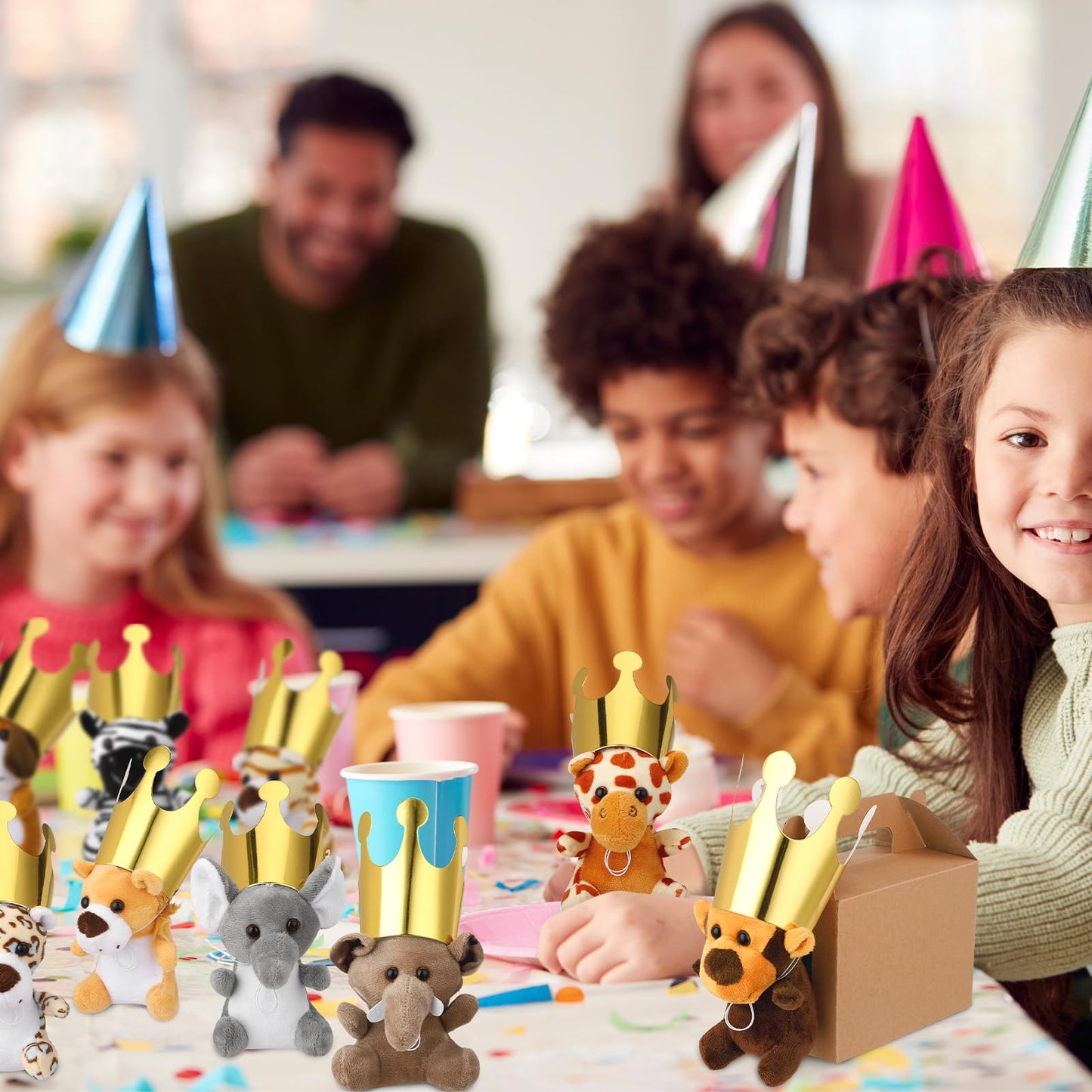 Guiqulai 40Pcs Adopt A Pet Party Favors Mini Stuffed Animals Plush Toy Set Includes 10Pcs Safari Jungle Animal Plush Toys, Birthday Hats, Kraft Paper Boxes, Adoption Cards for Adopt A Animal Party