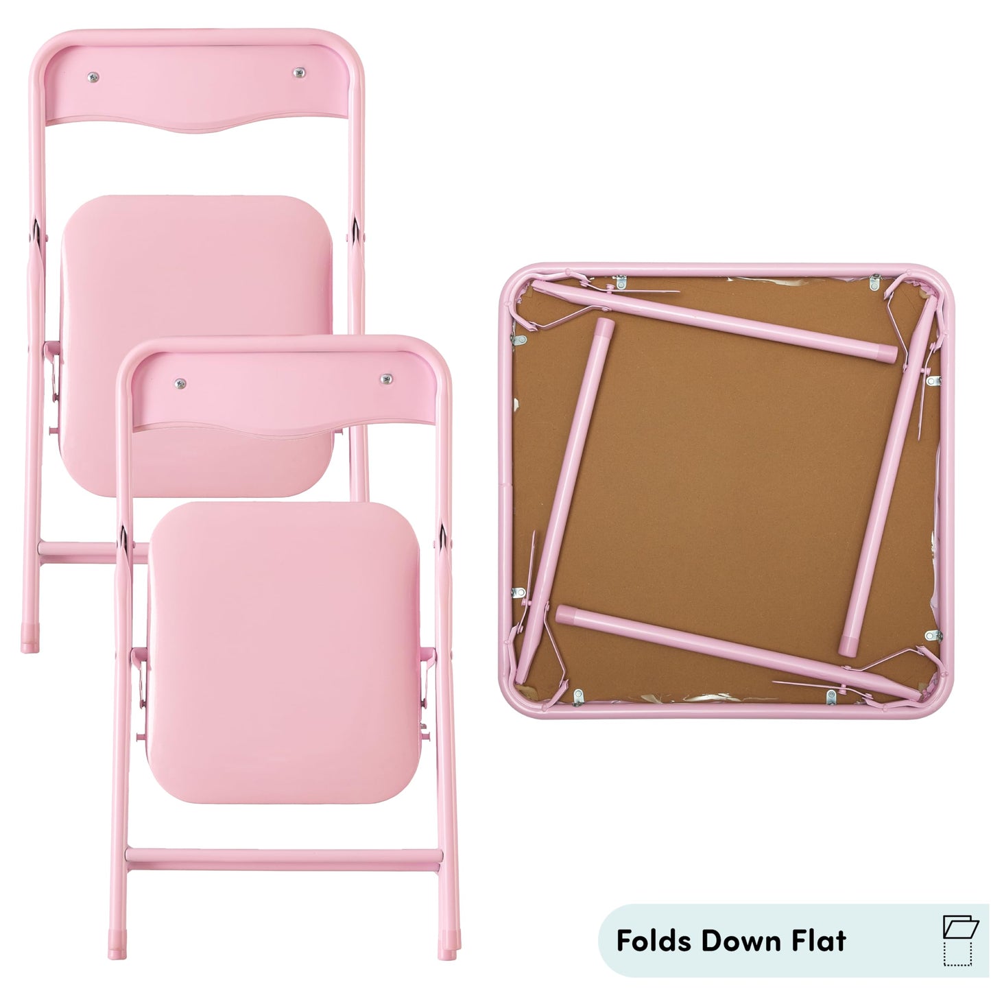 Heritage Kids Pink Kids Activity Table and Chair Set,3-Piece Furniture Set with 1 Square Table & 2 Folding Chairs, Playroom Table Set for Ages 3+