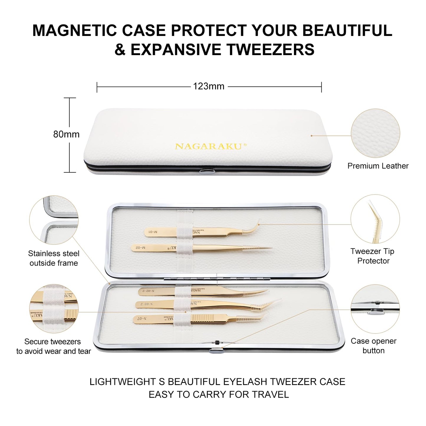 NAGARAKU 5 PCS Tweezers for Eyelash Extensions Straight and Curved Precision Professional Volume Easy Fanning lash Precise Point with Storage Case Bag