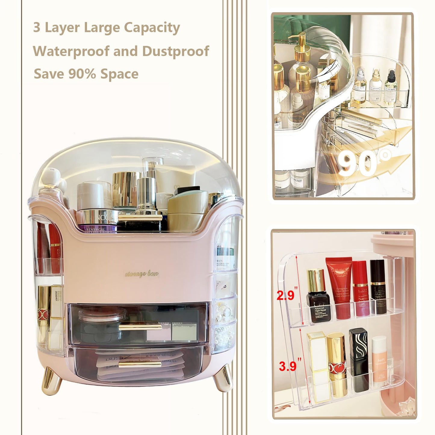 Omeily Upgrade Large Makeup Organizer Countertop Vanity Case Skin Care Cosmetic Storage Box Bathroom Counter Perfume Skincare Organizers Make Up Caddy Gift for Women Girls Clear Design Easy Visibility