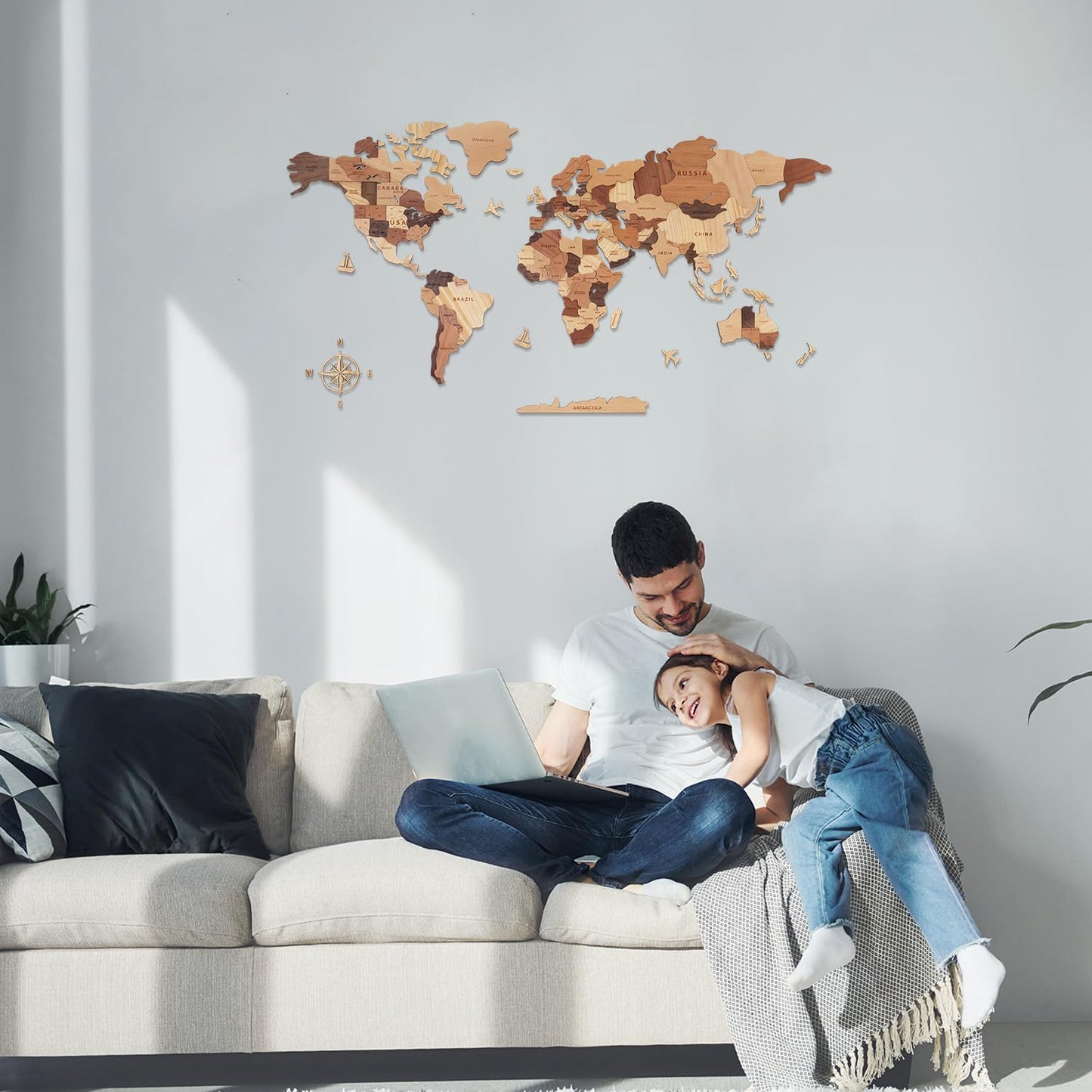 Handiwoo Wooden World Map 3D, Wood World Map Wall Art, Multilayered Wooden Map of The World Wall Decoration, Idea Housewarming Gift Large Wood Travel Map for Home & Office Décor (M)