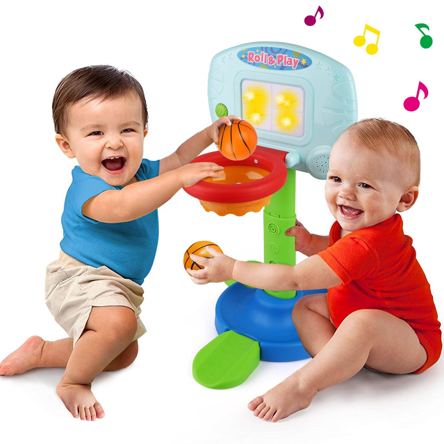 LotFancy Basketball Hoop for Kids Toddlers 18m-3y, Infant 2 in 1 Adjustable Sports Toy Set, Baby Interactive Learning Toy, with Light and Music, Indoor Basketball Game, Battery Include