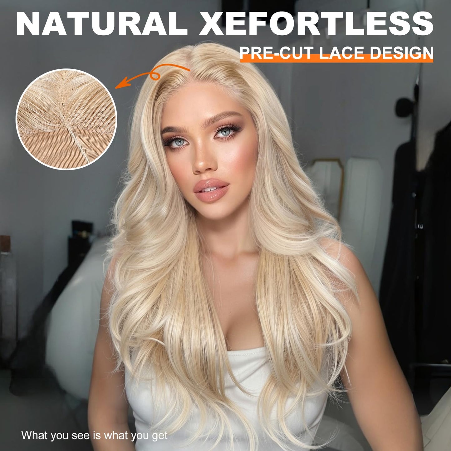 KOME Blonde Synthetic Lace Front Wig,13x4 HD Lace Layered Wave Glueless Wigs for Women Daily Use 26IN